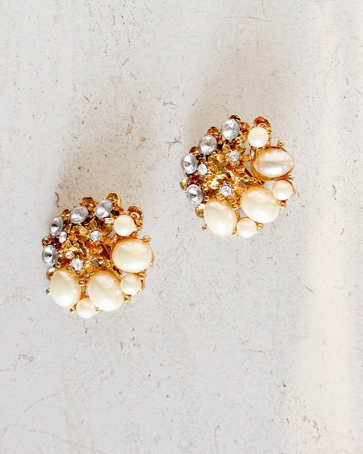 Vintage Pearl Diamond Clip-On Earrings