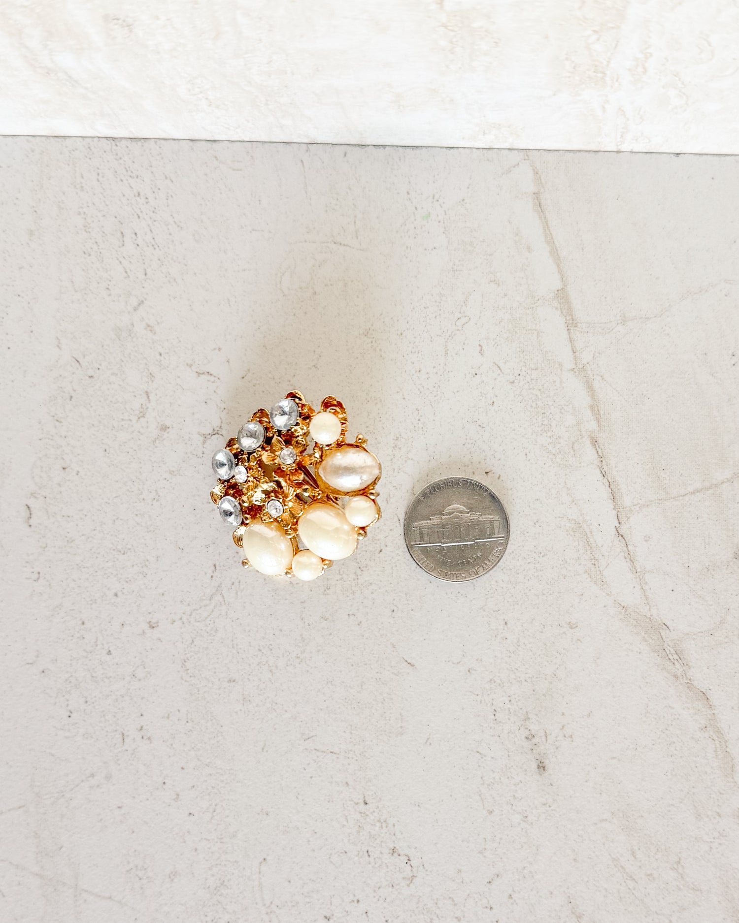 Vintage Pearl Diamond Clip-On Earrings