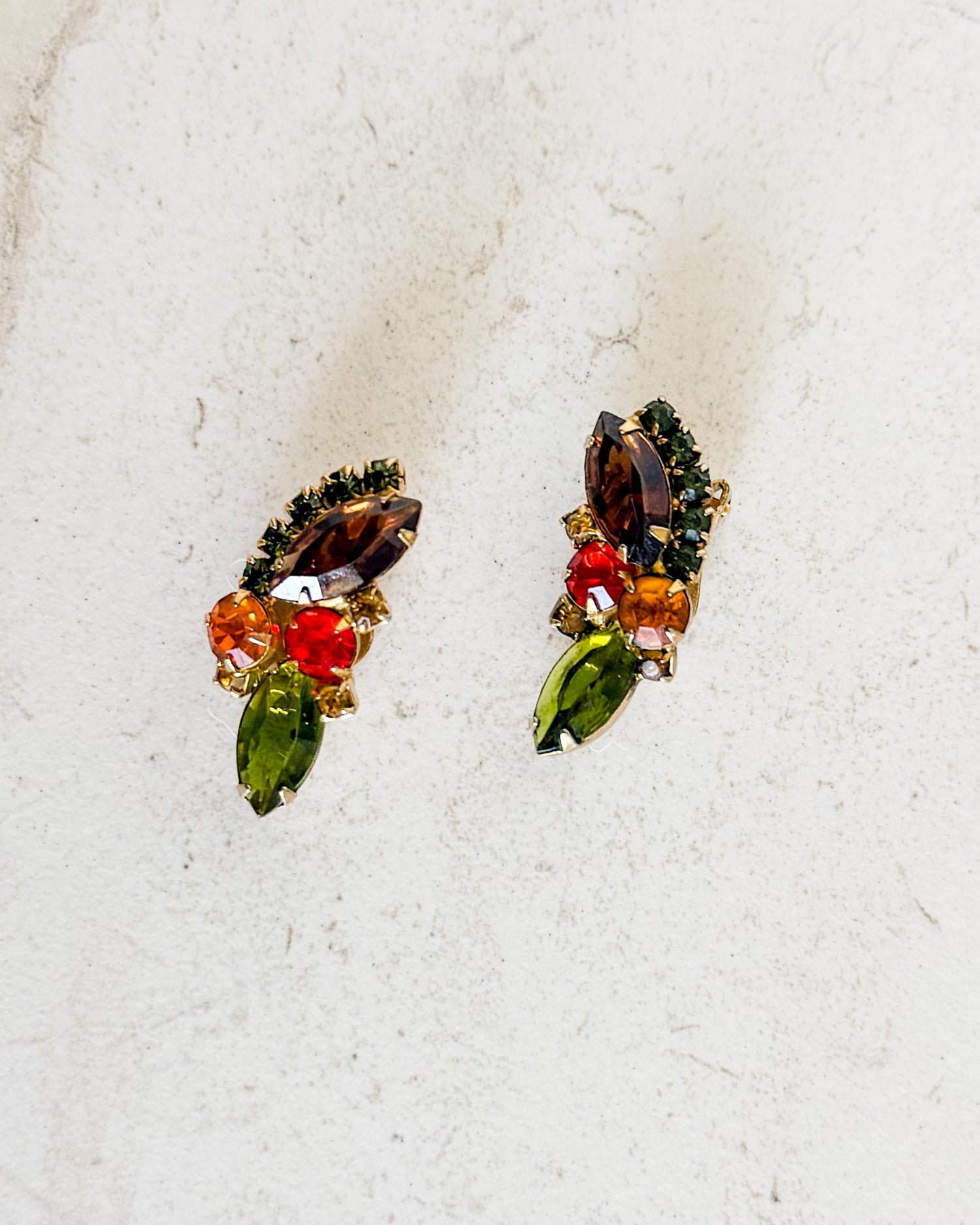 Vintage Autumn Rhinestone Clip-On Earrings