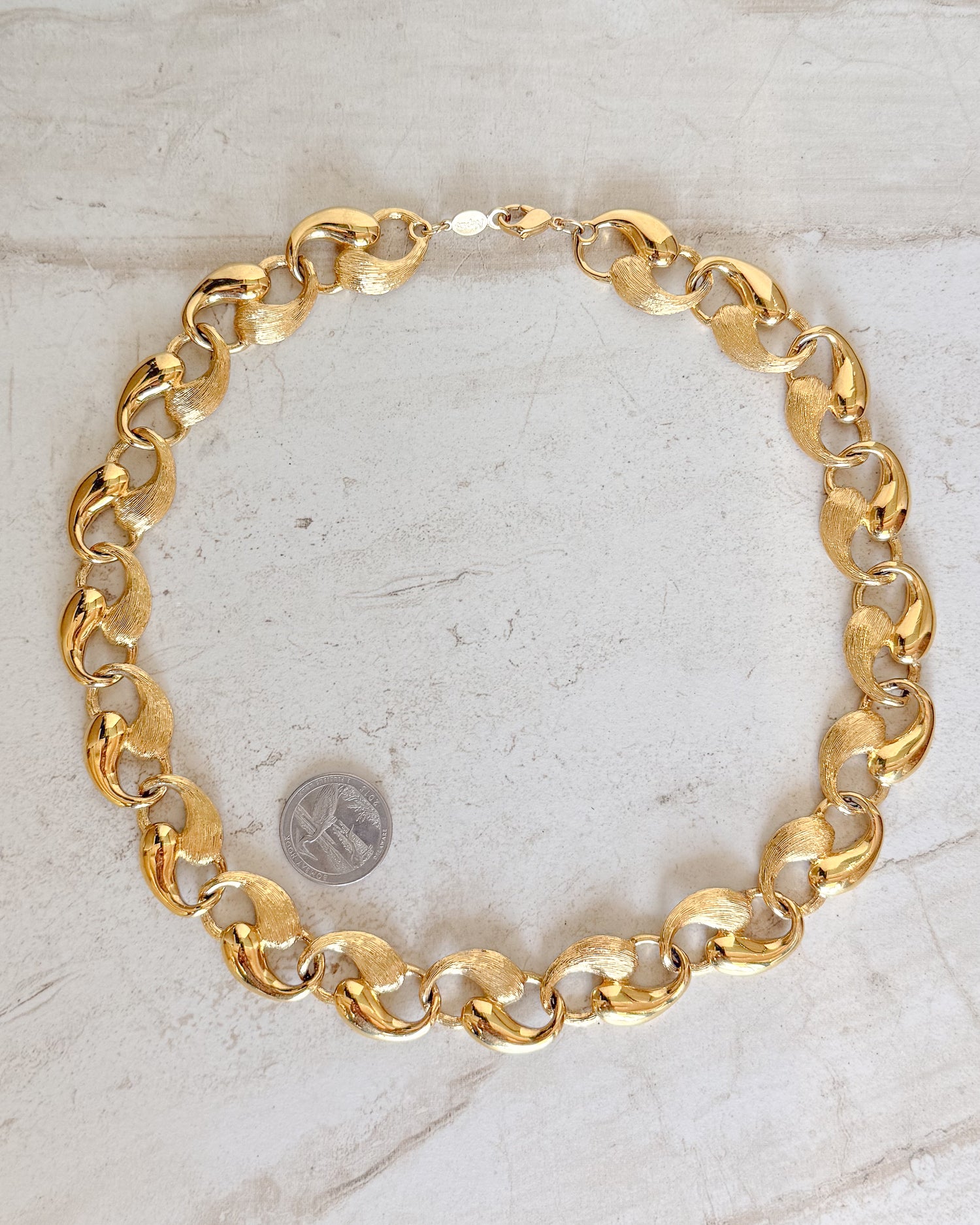 Vintage Signed Collar Infinity Signed Runway Statement Gold Necklace