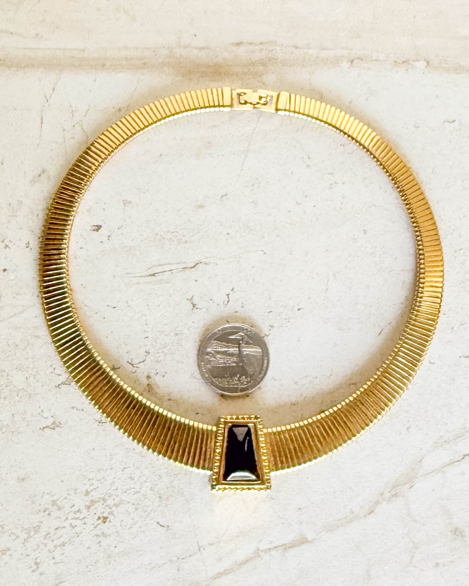 Vintage Signed Black Stone Omega Necklace