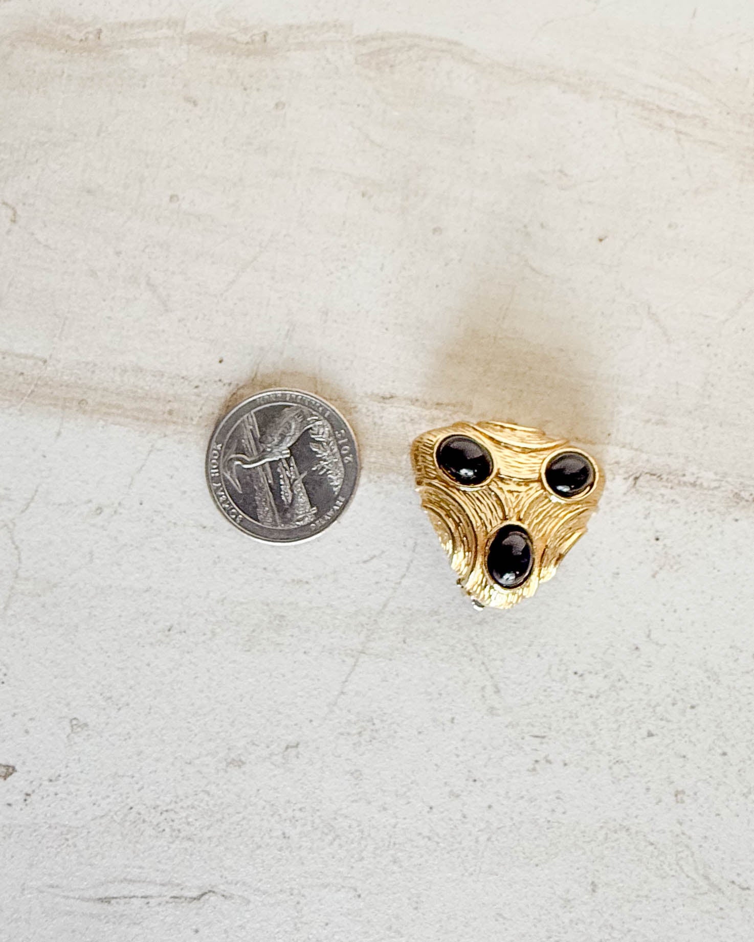 Vintage Gold Tone Onyx Clip-On Earrings