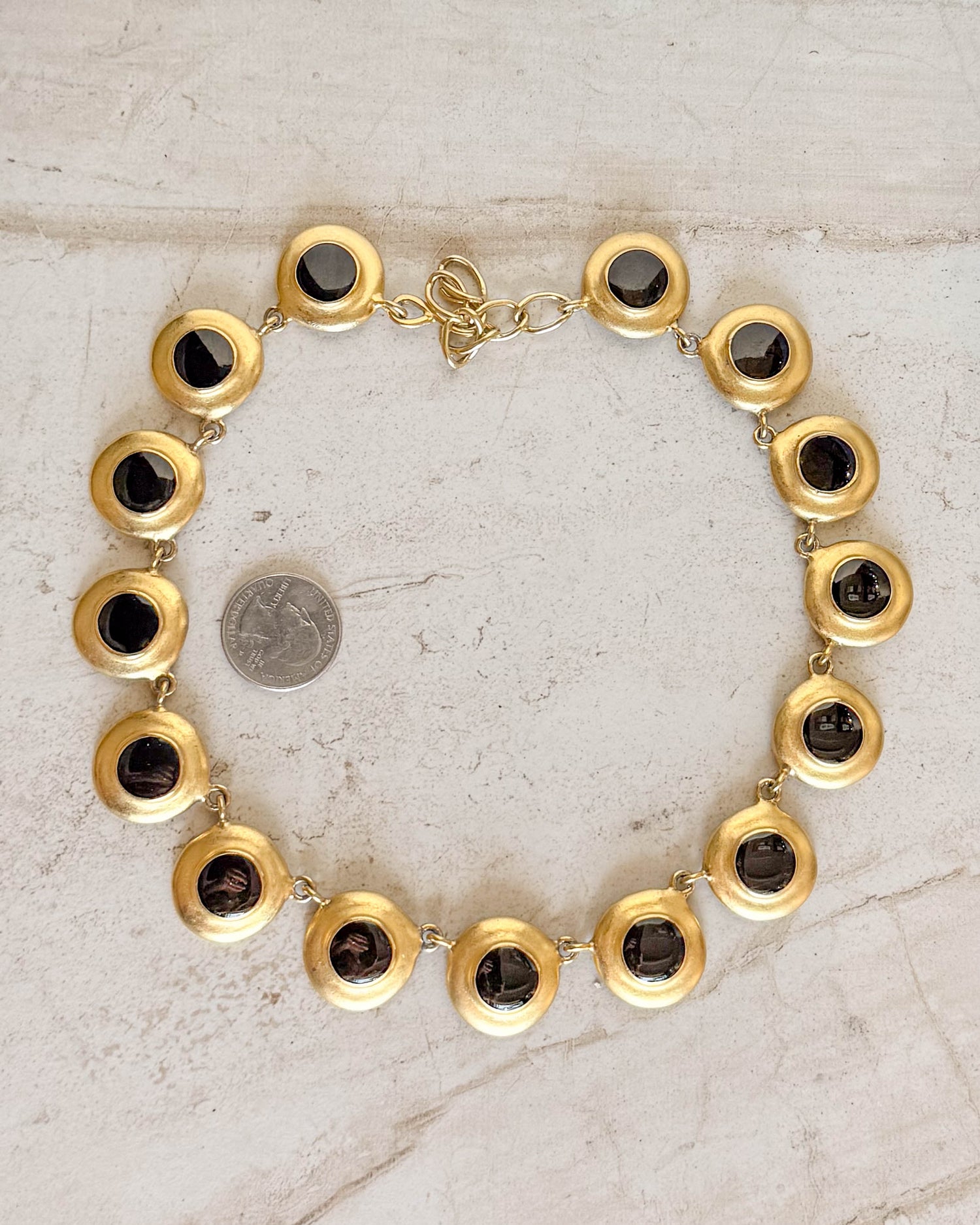 Vintage Signed BLACK ENAMEL Gold Collar Necklace