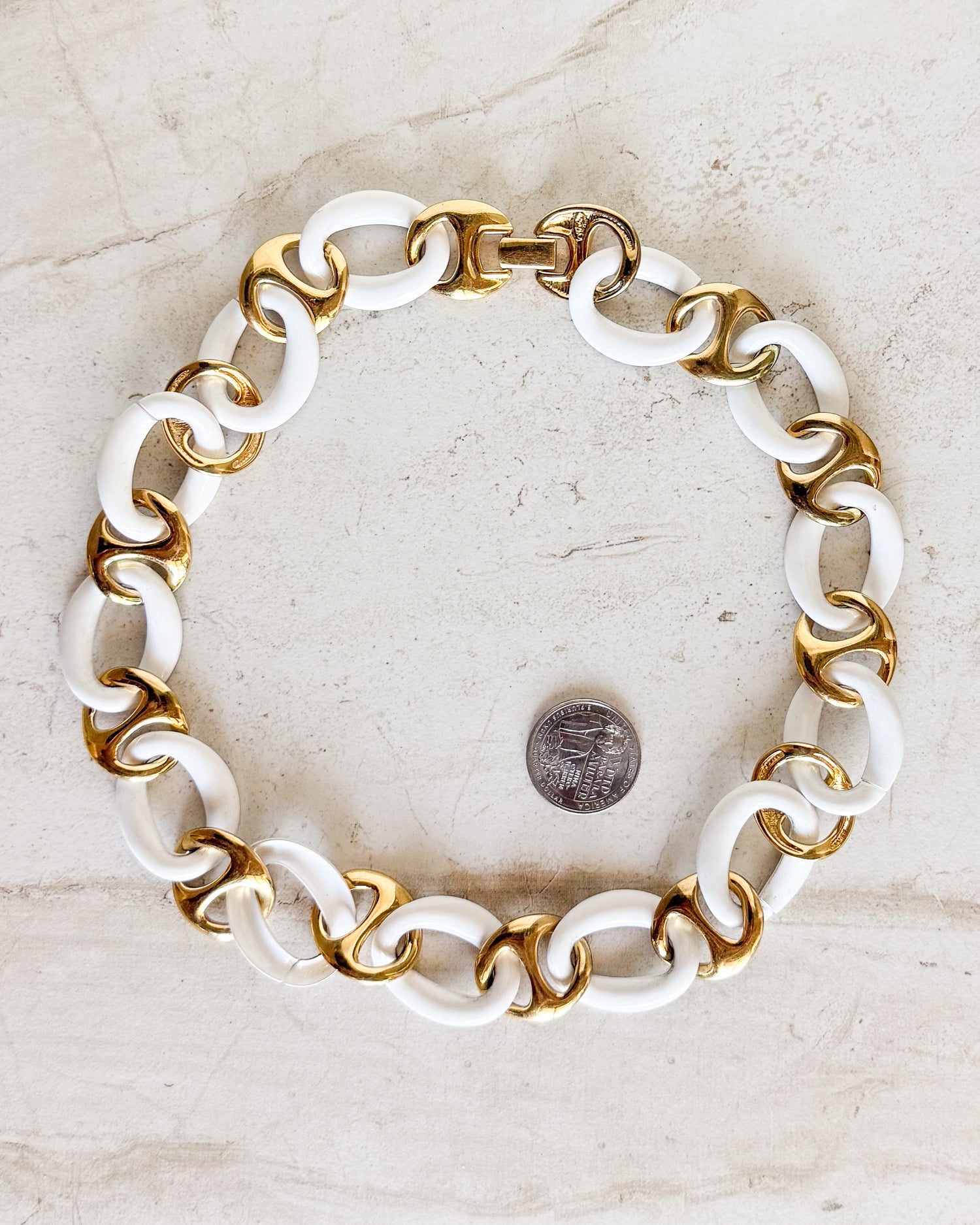 Vintage Signed White Enamel Necklace