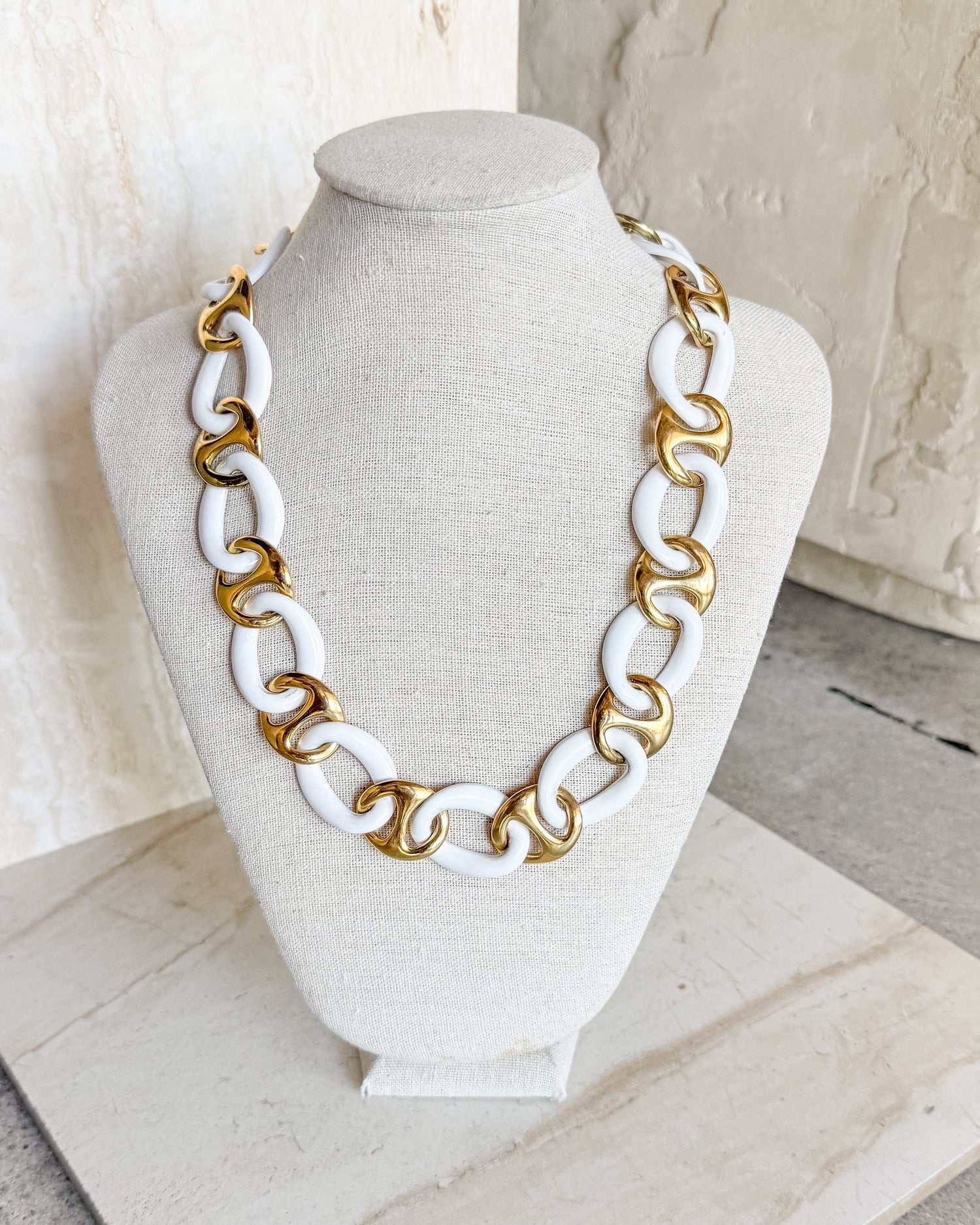 Vintage Signed White Enamel Necklace