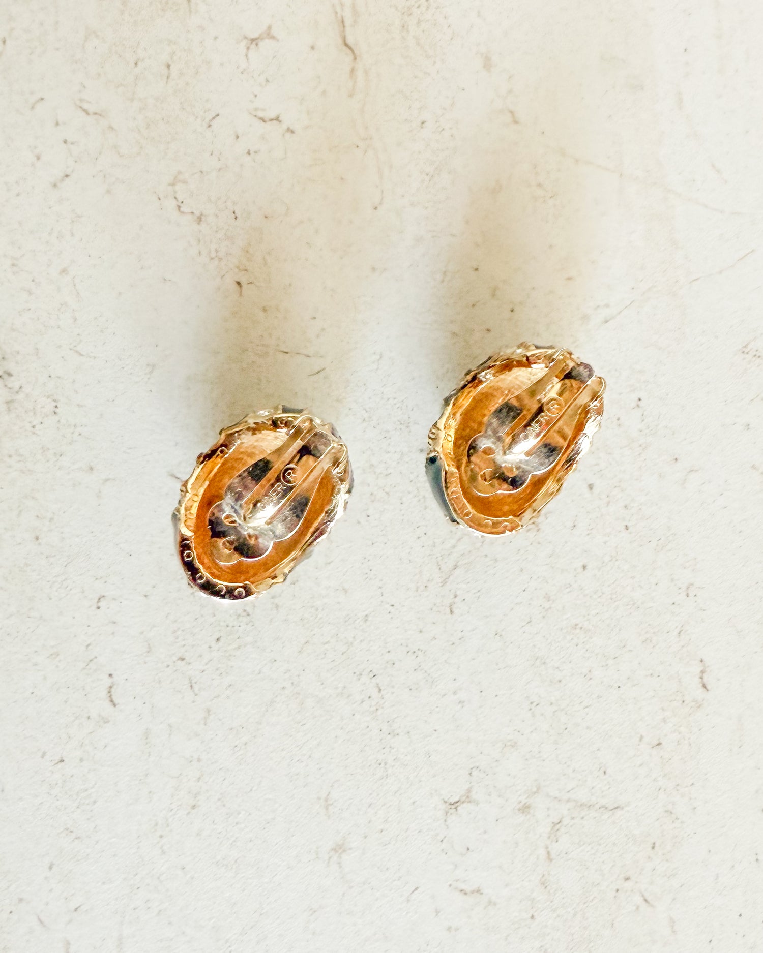 Vintage Designer gold enamel crystal clip on earrings