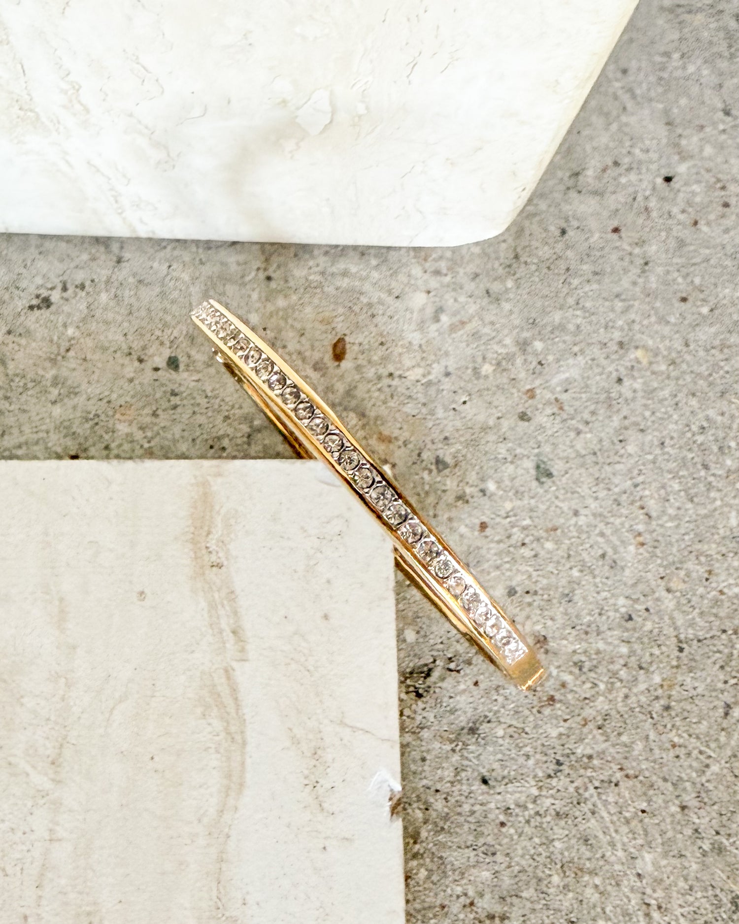 Vintage Signed Gold plated Steel And Shiny Stones Bangle Bracelet