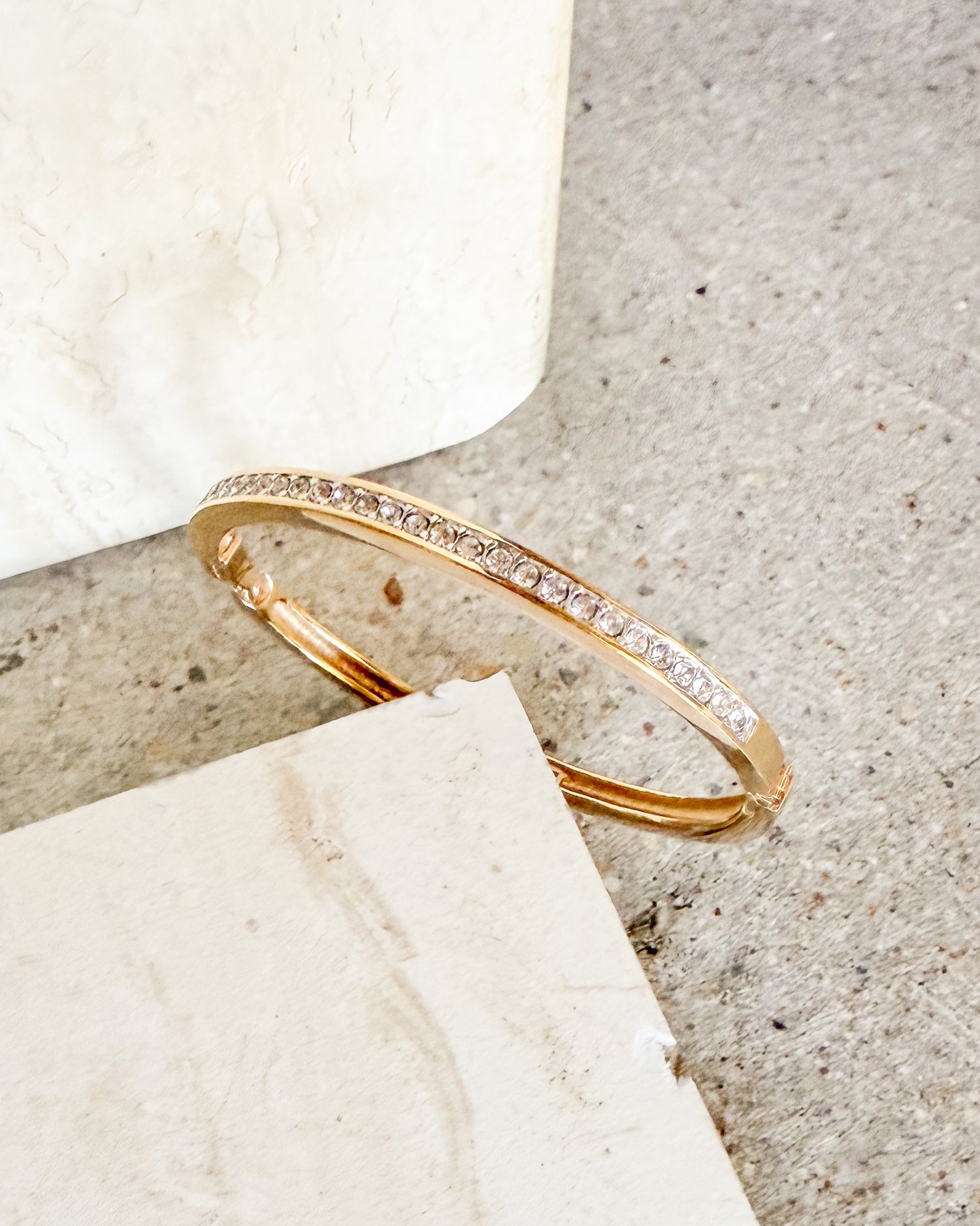Vintage Signed Gold plated Steel And Shiny Stones Bangle Bracelet