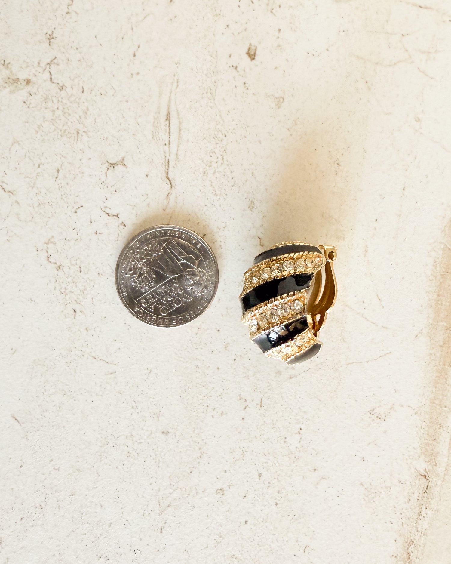Vintage Designer gold enamel crystal clip on earrings
