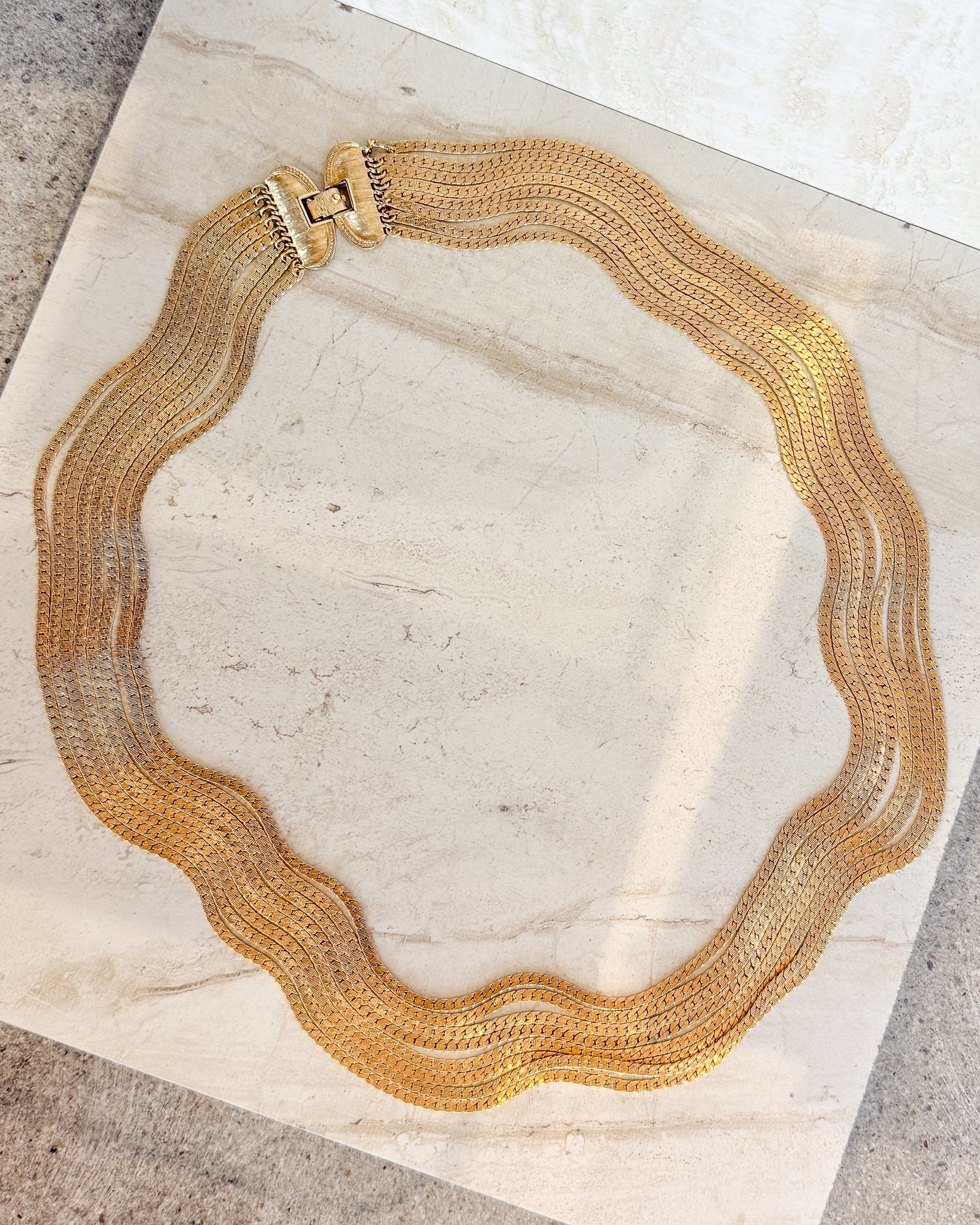 Vintage Signed 8 Layered Gold Toned Chain Necklace