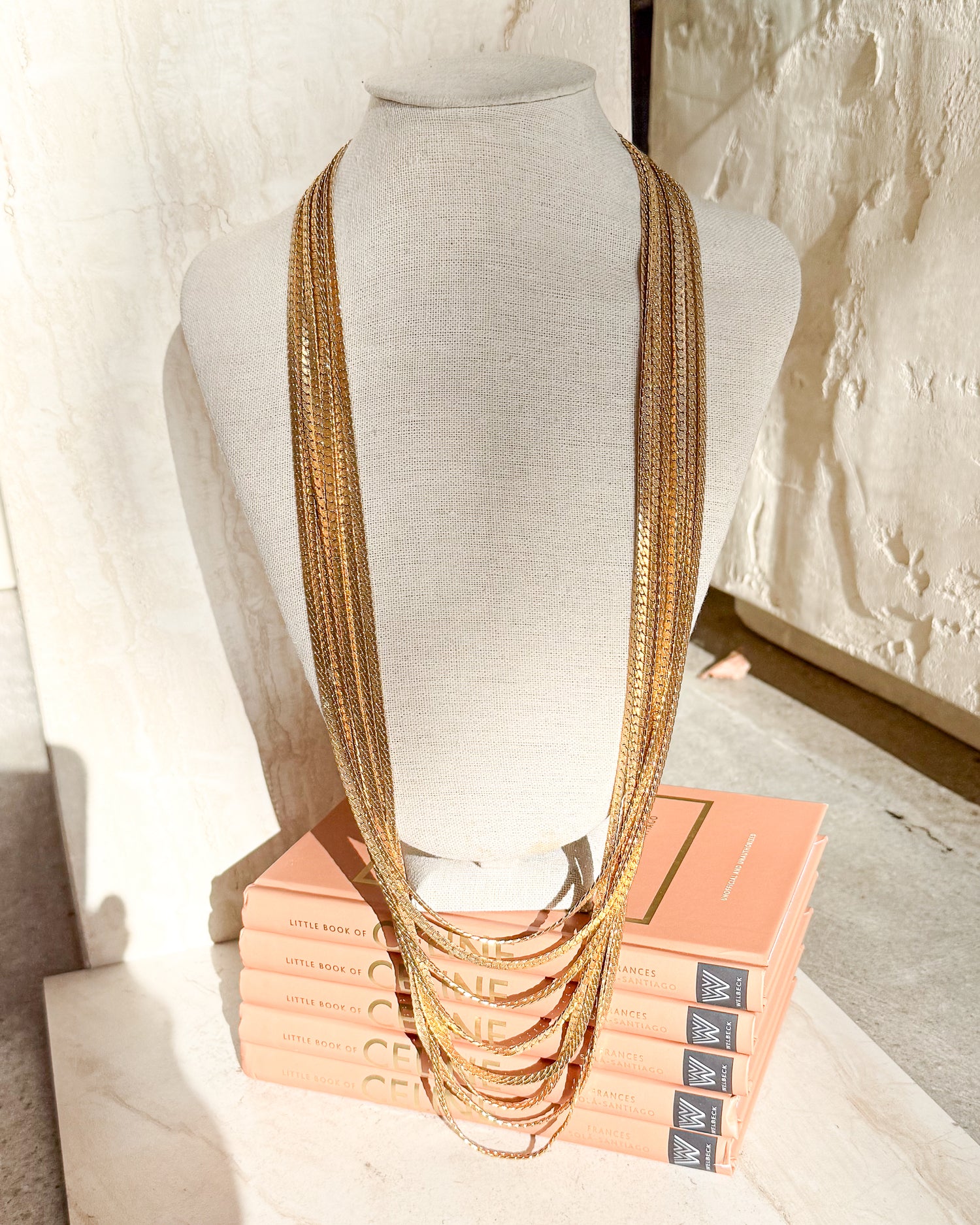 Vintage Signed 8 Layered Gold Toned Chain Necklace