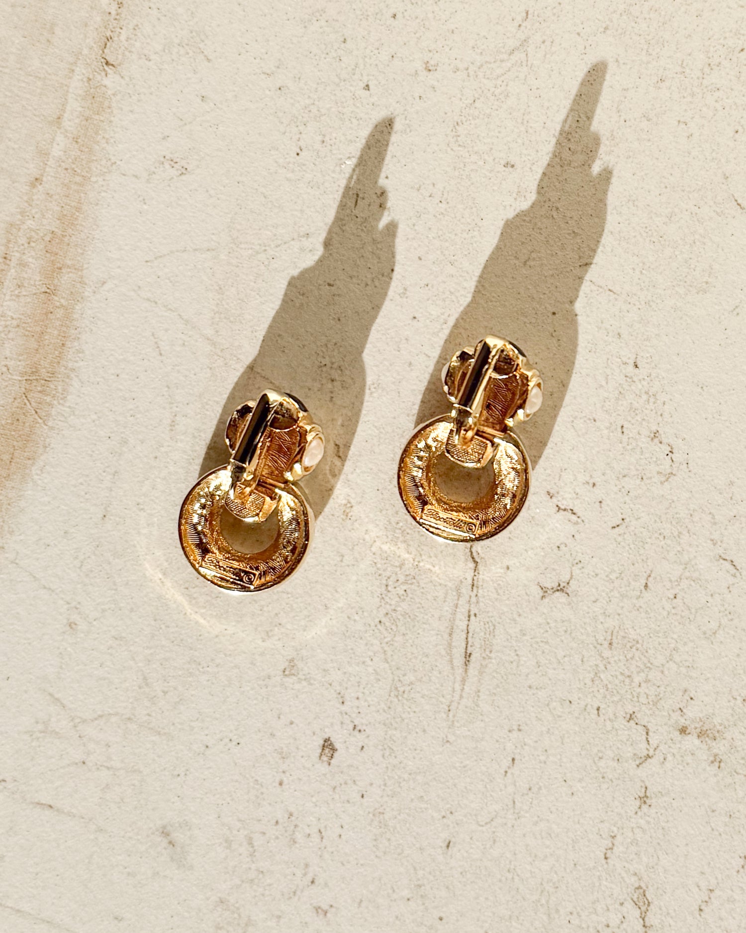 Vintage Black Enamel Gold Plated Door Knocker Crystal Clip-On Earrings