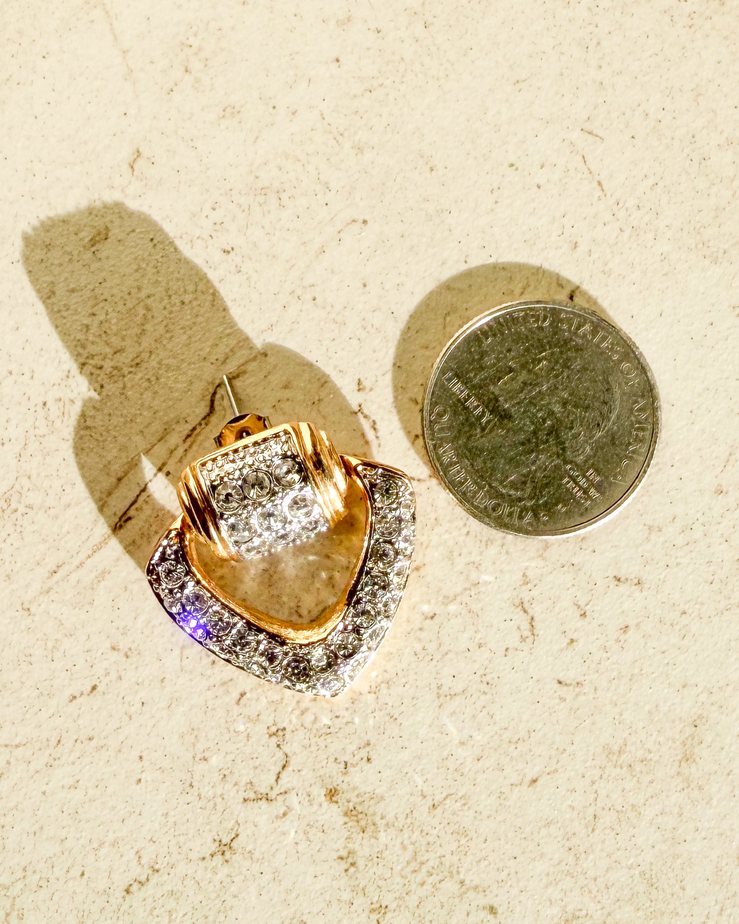 Vintage Signed Crystal V Earrings Roman Gold