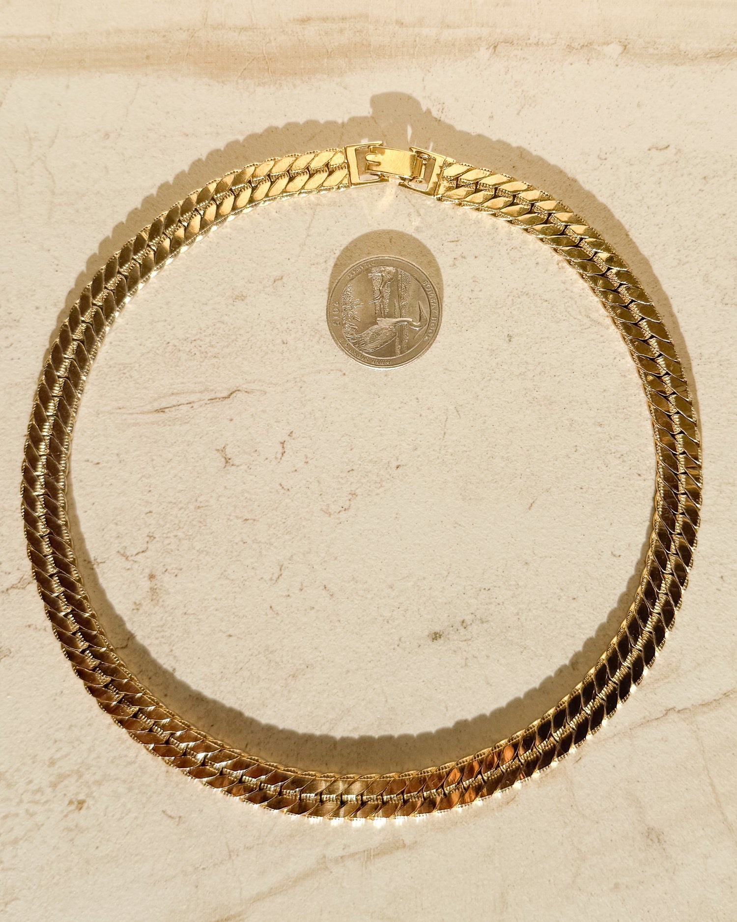 Vintage Signed Gold Basketweave Necklace