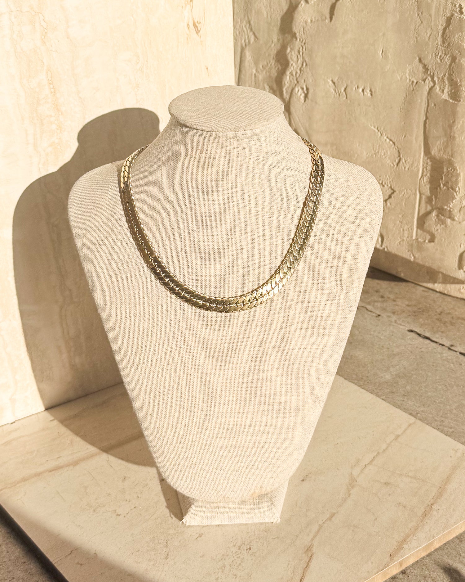 Vintage Signed Gold Basketweave Necklace