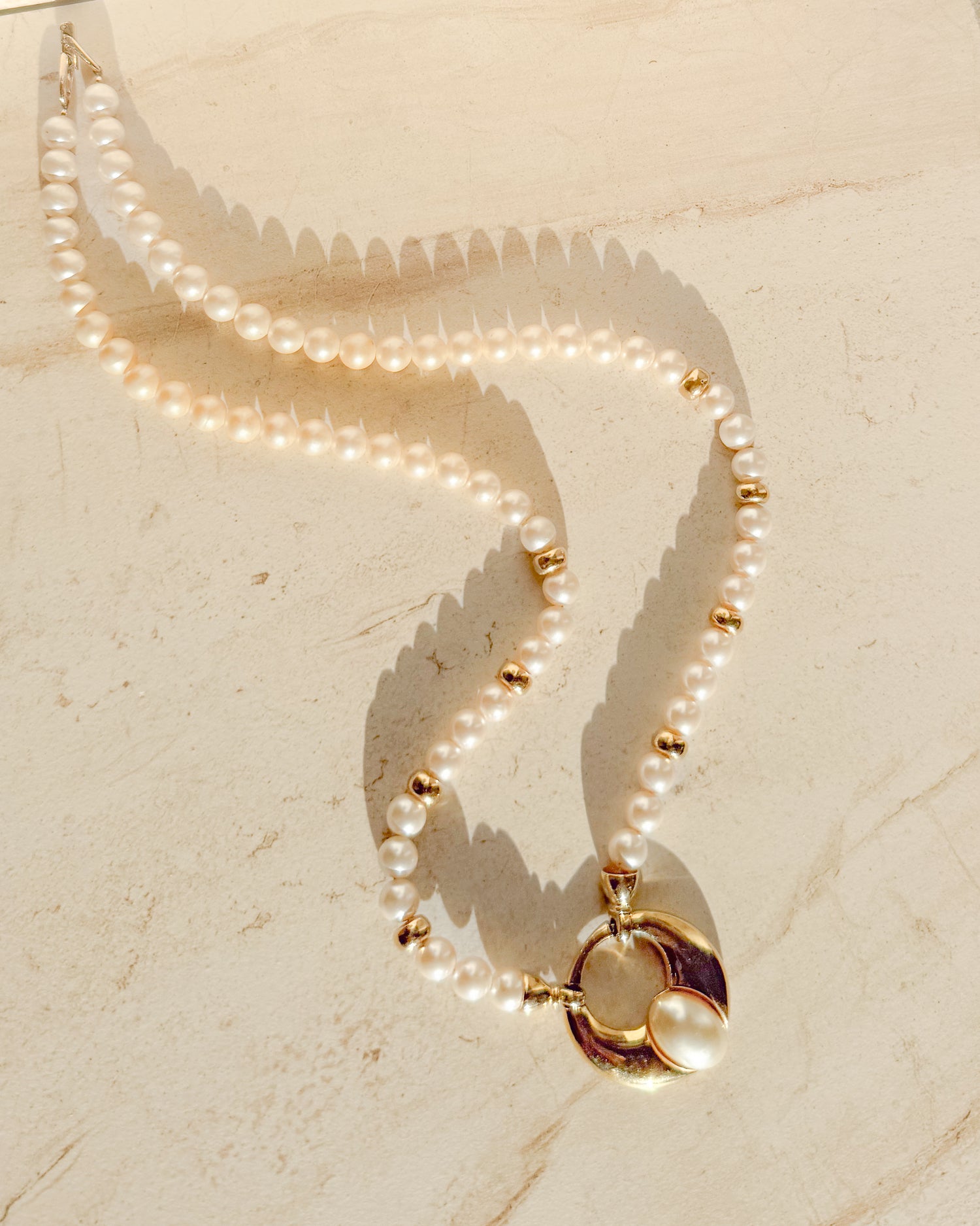 Vintage Gold Bead Pearl Necklace