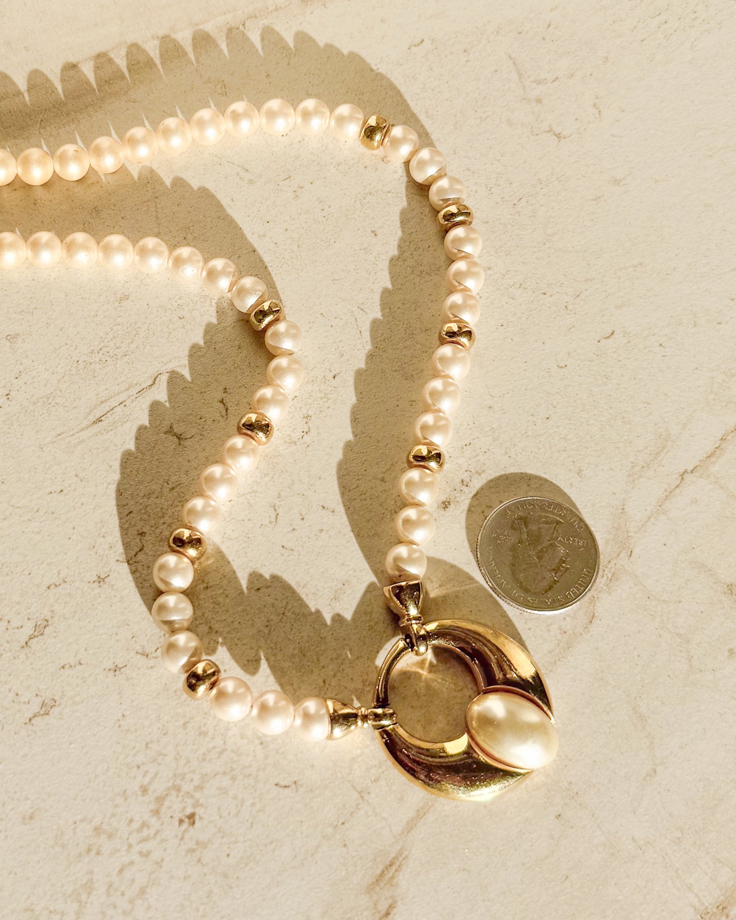 Vintage Gold Bead Pearl Necklace