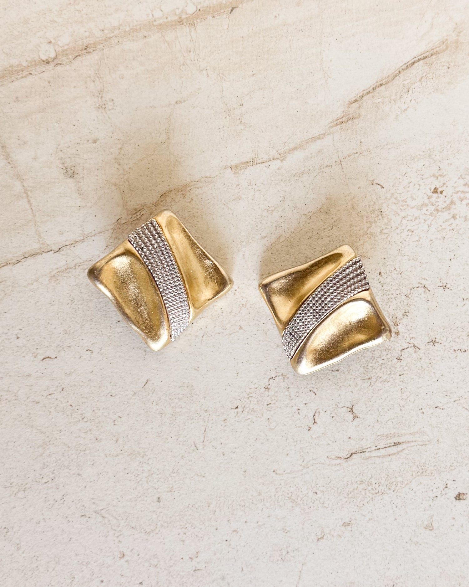 Vintage Signed Pep Gold & Silver Plated Clip on Earrings