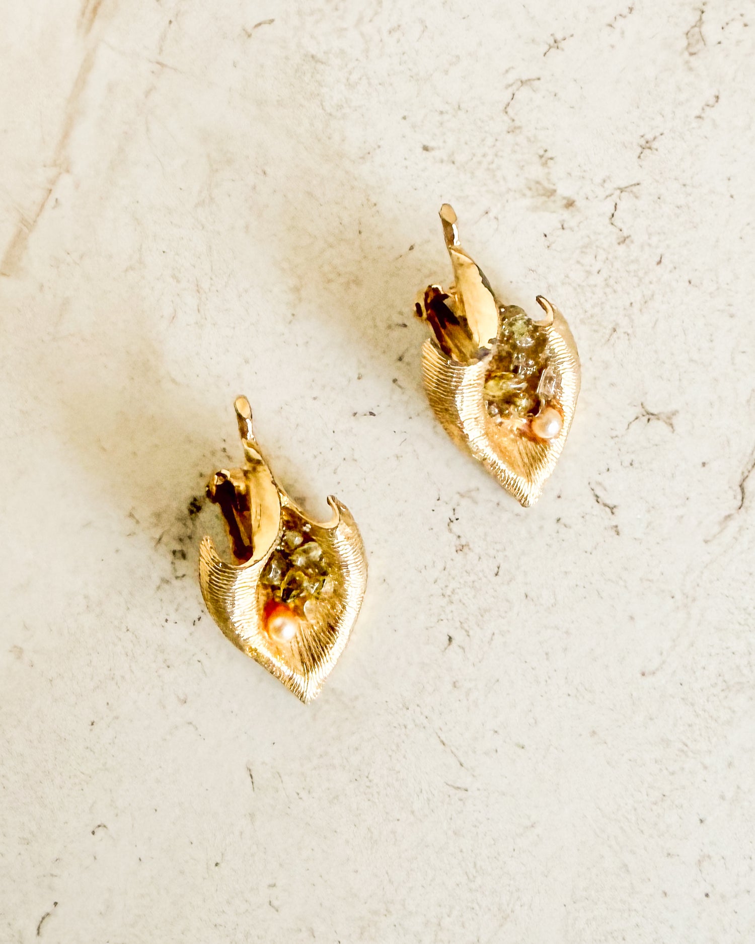 Vintage Gold Filled Pearl Leaf Clip On Earrings