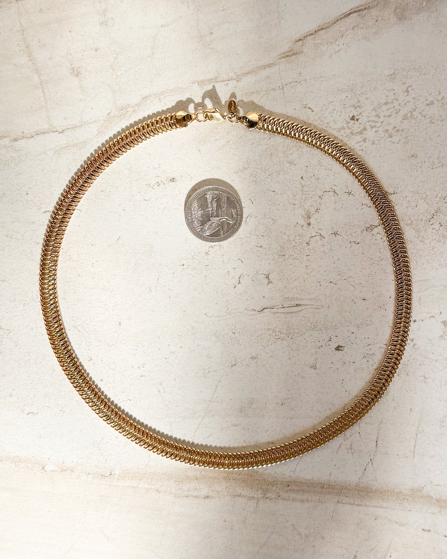 Vintage Signed Gold Tone Diamond signed Cut Fancy Herringbone Chain