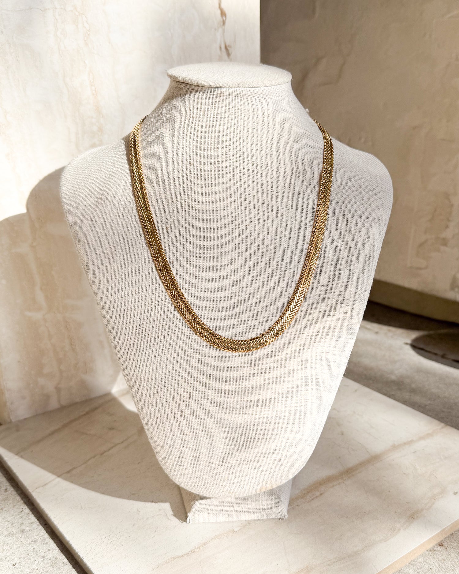 Vintage Signed Gold Tone Diamond signed Cut Fancy Herringbone Chain