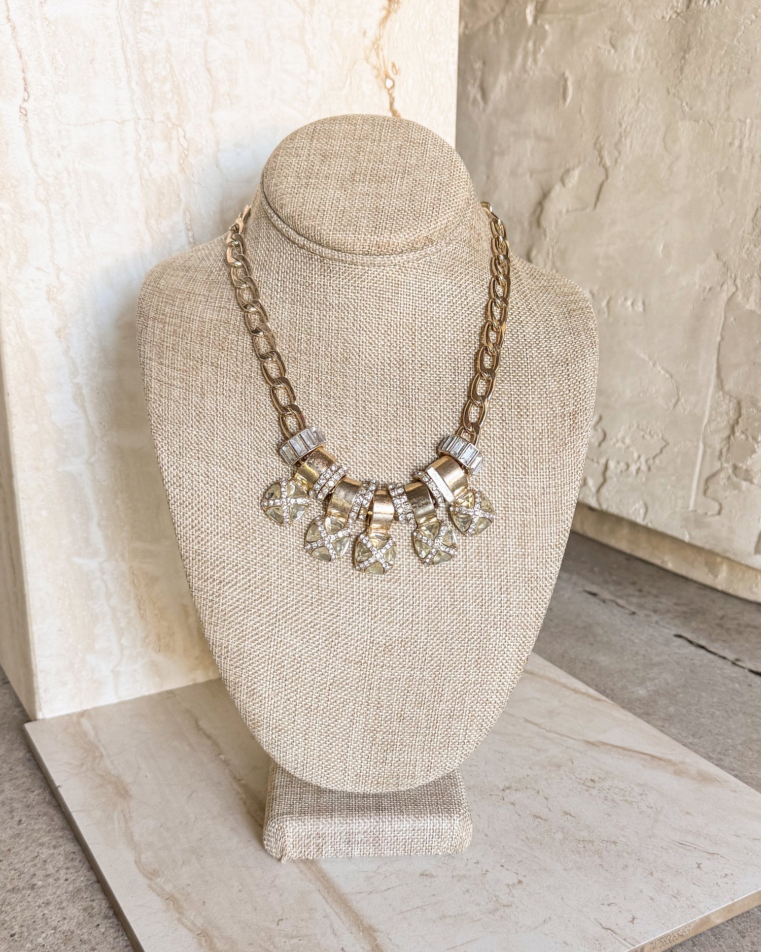 Vintage Metal Rhinestone Statement Necklace
