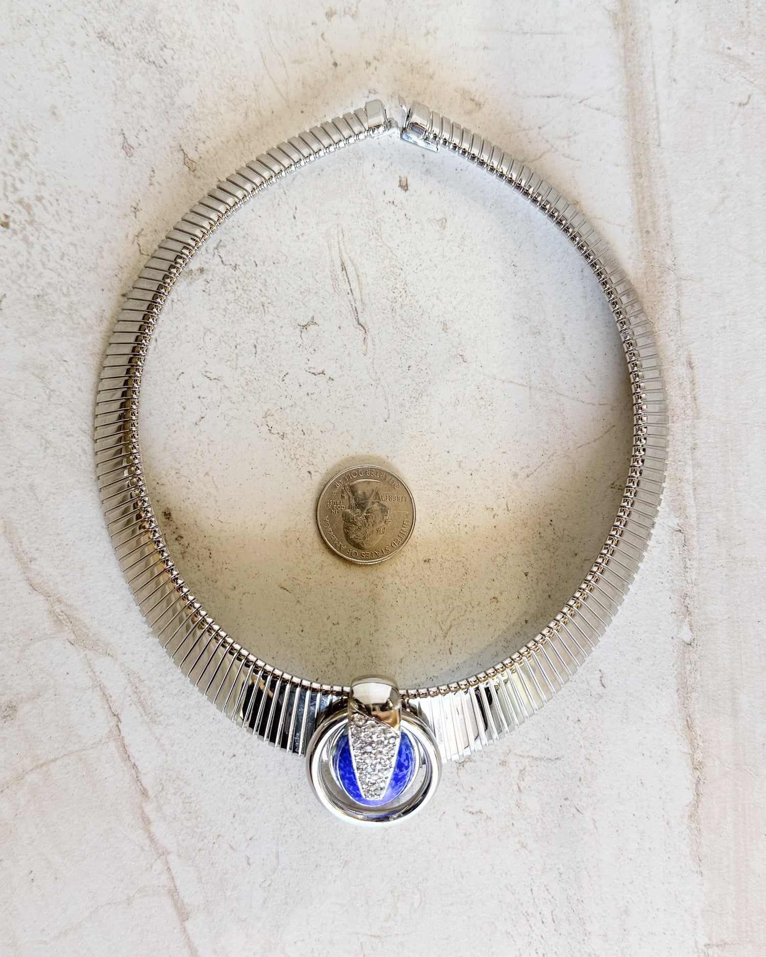 Vintage Silver Blue Stone Omega Collar Necklace