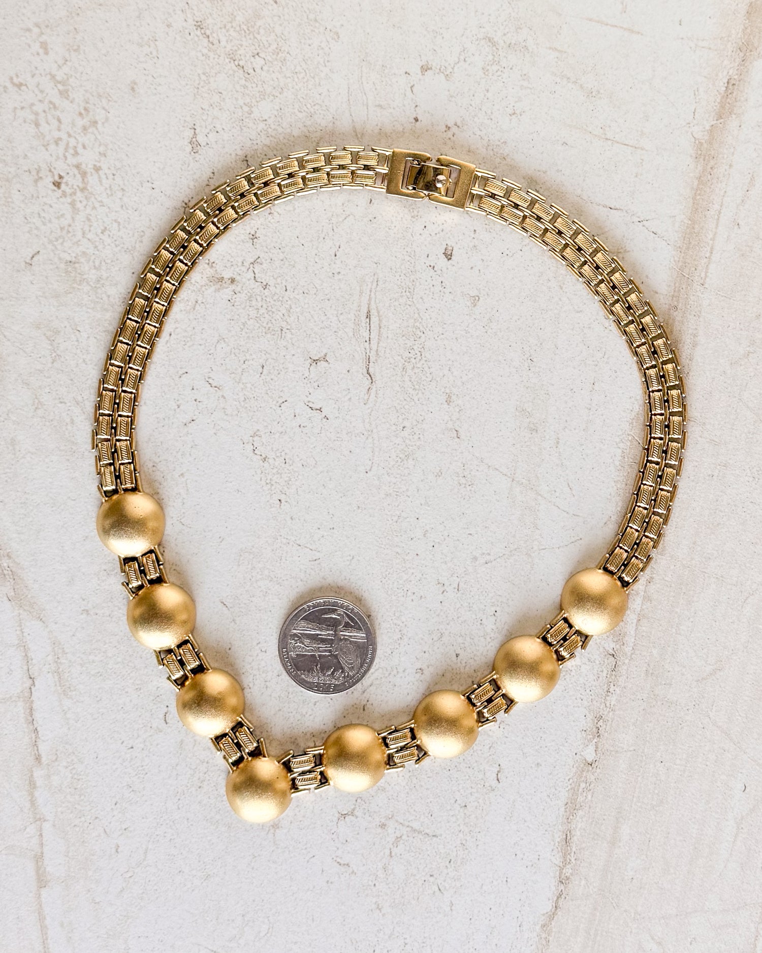Vintage Signed Half Ball Gold Tone Necklace