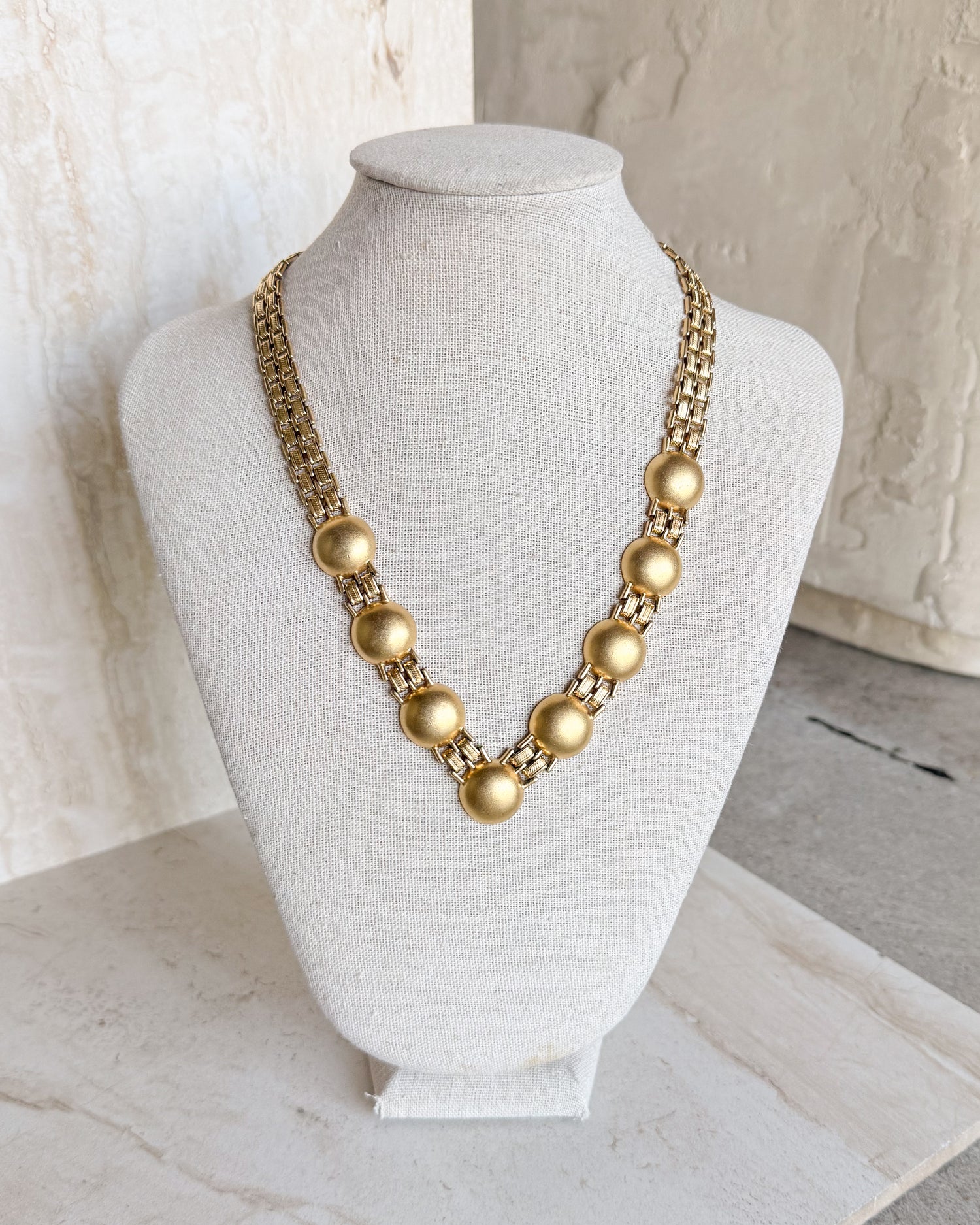 Vintage Signed Half Ball Gold Tone Necklace