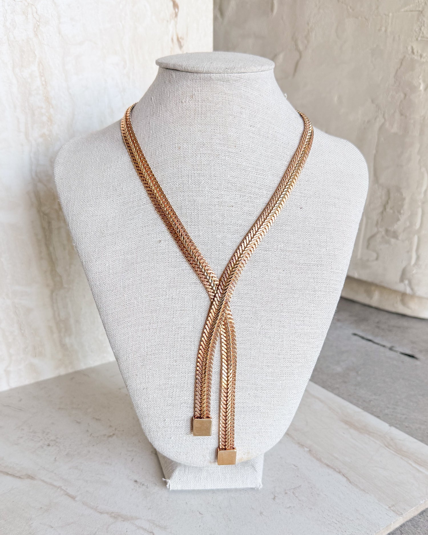 Vintage Gold Herringbone Chain Necklace