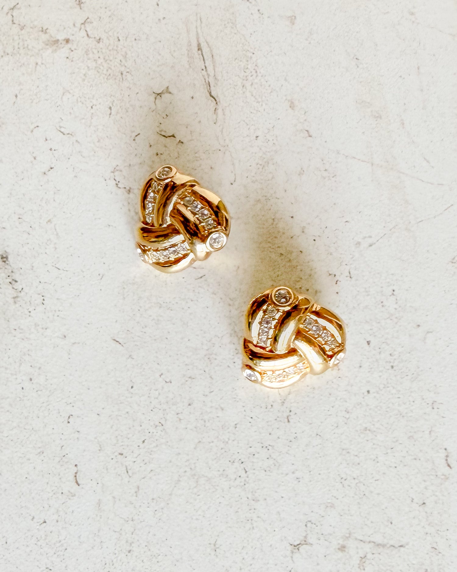 Vintage Swarovski Brand Gold Twisted Clip On Earrings