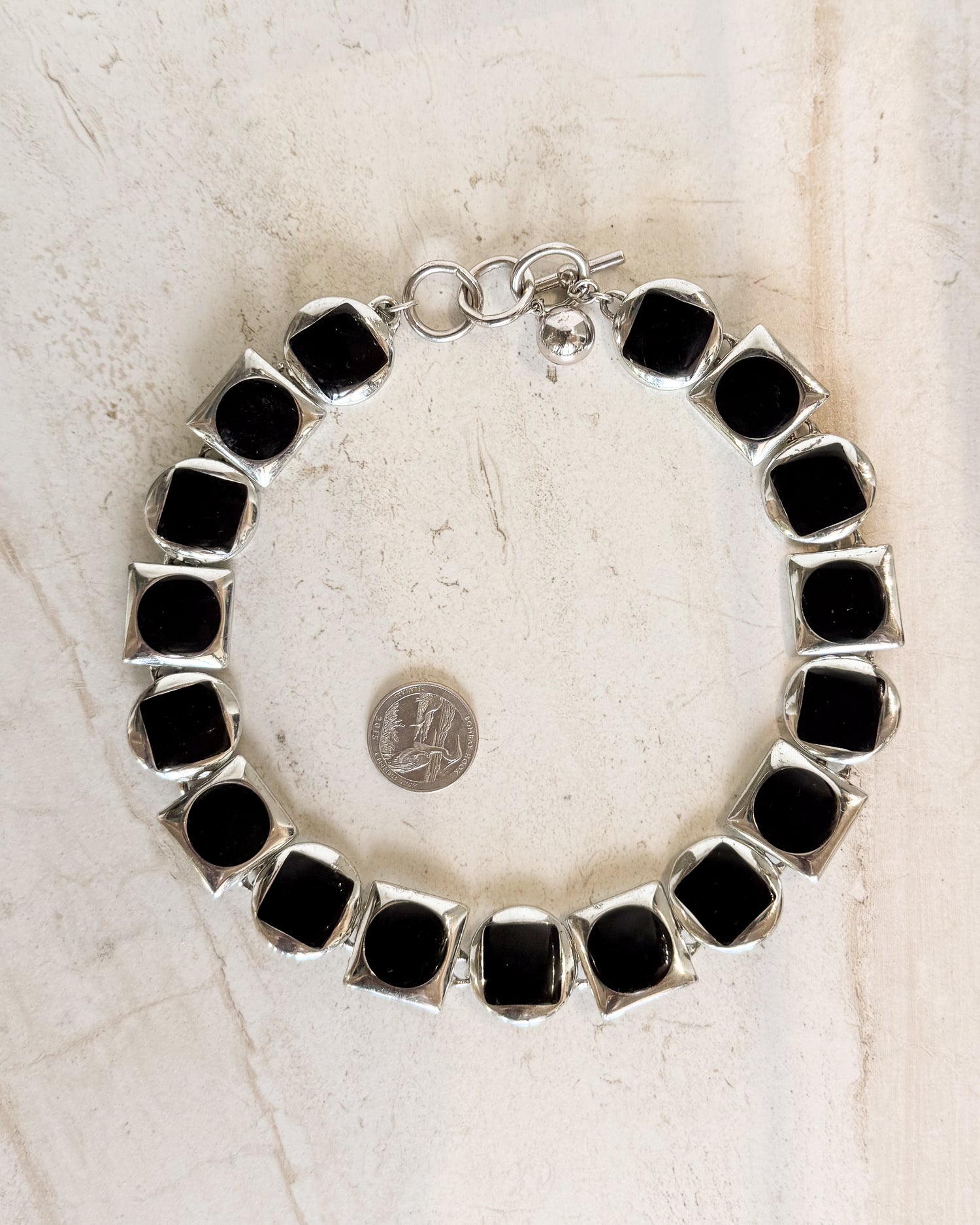 Vintage Stunning Black Enamel Silver Tone Link High End Collar Necklace