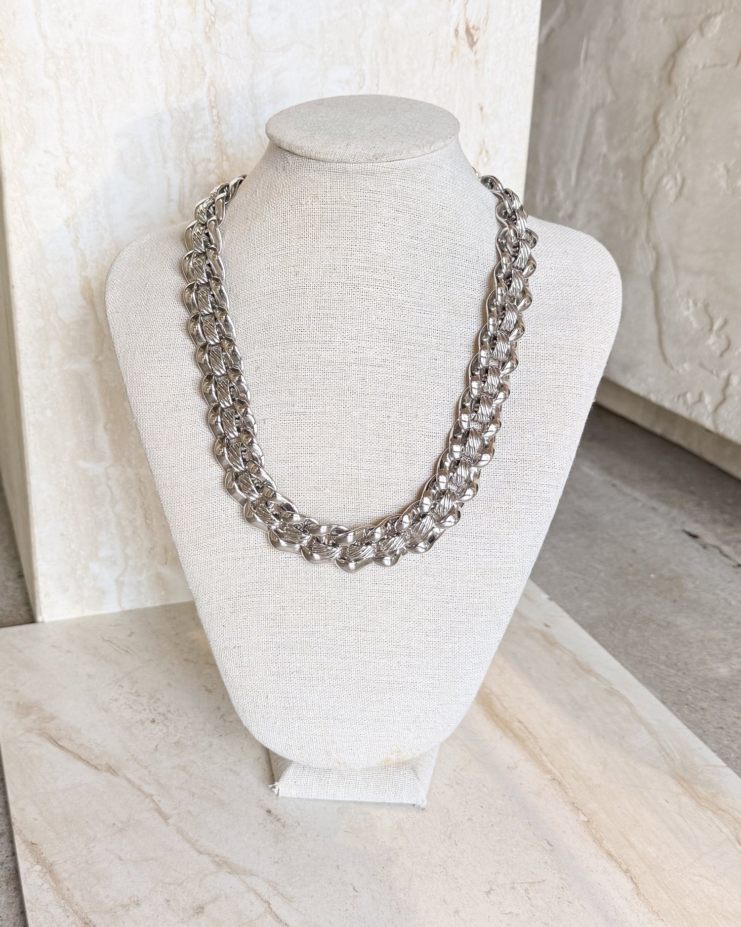 Vintage Silver-toned Triple cable link chain necklace