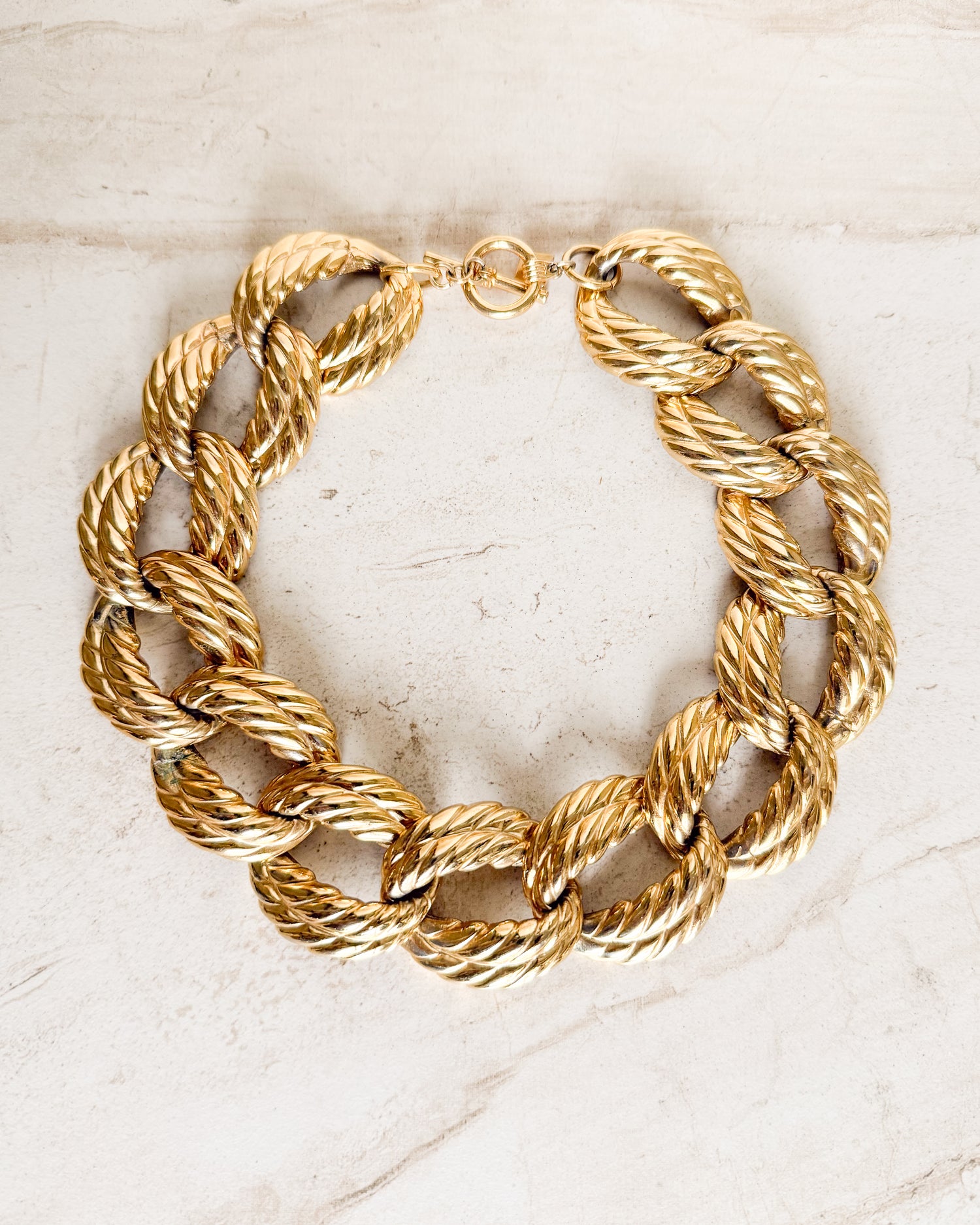 Vintage Signed Chunky Gold Plated Rope Link Necklace