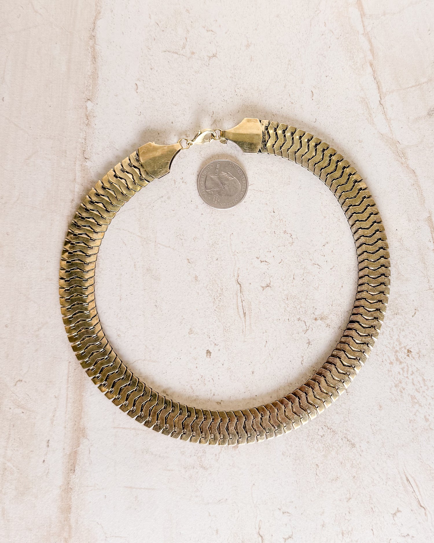 Vintage Champagne Gold Chunky Flat Chain Shiny Link Statement Necklace