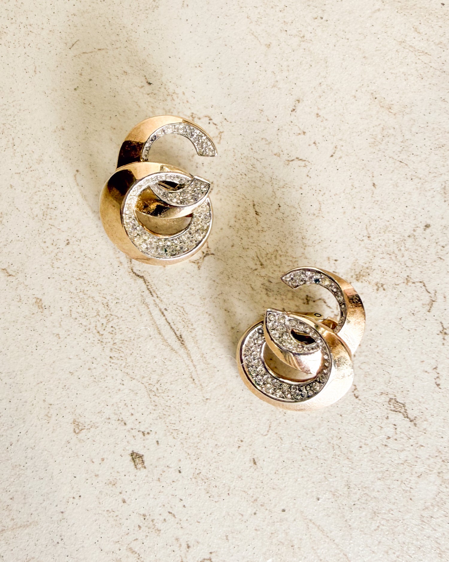 Vintage Gold plated with sparkling crystals Clip On Earrings