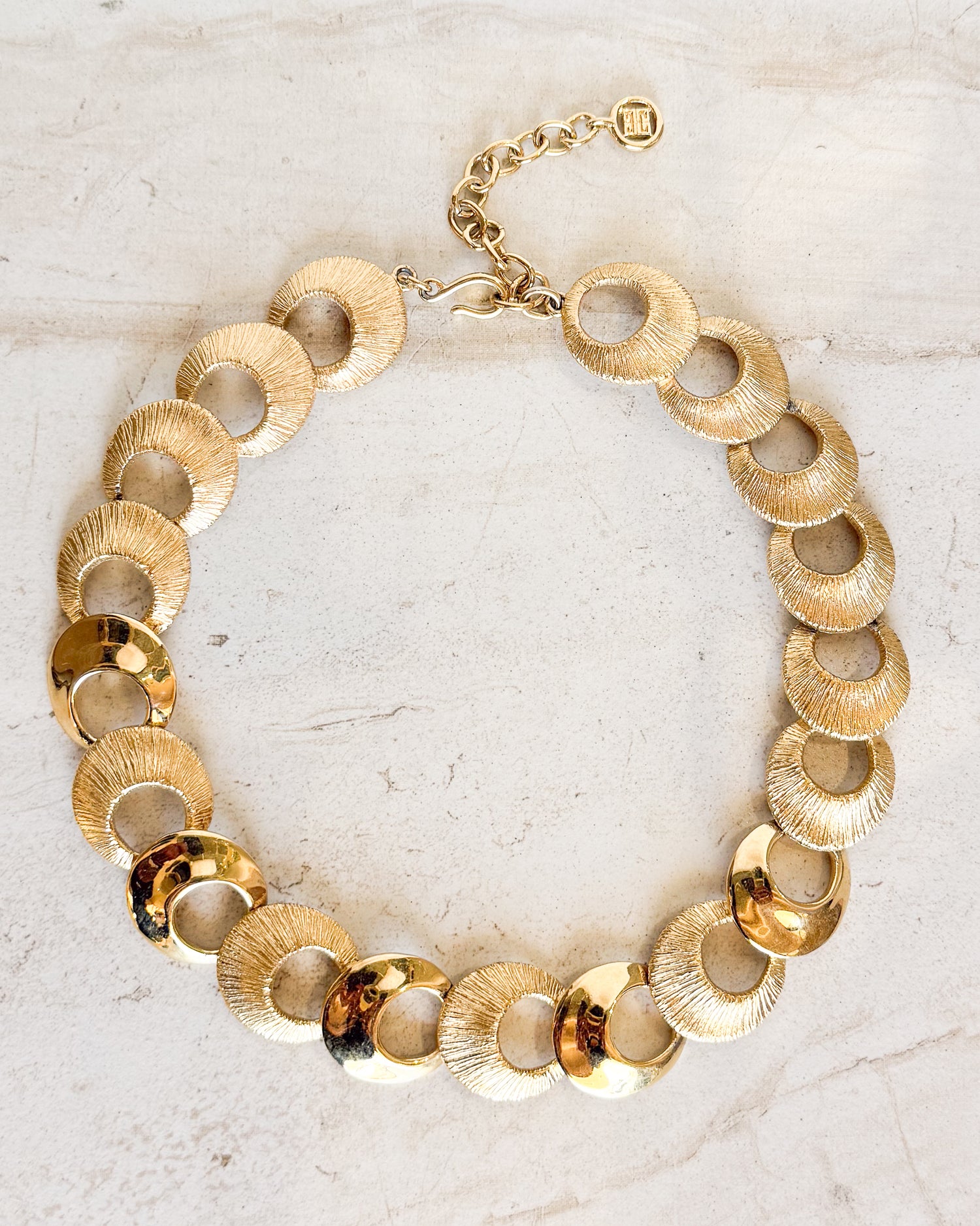 Givenchy Circular Gold Necklace Gold Tone Textured Oval Necklace