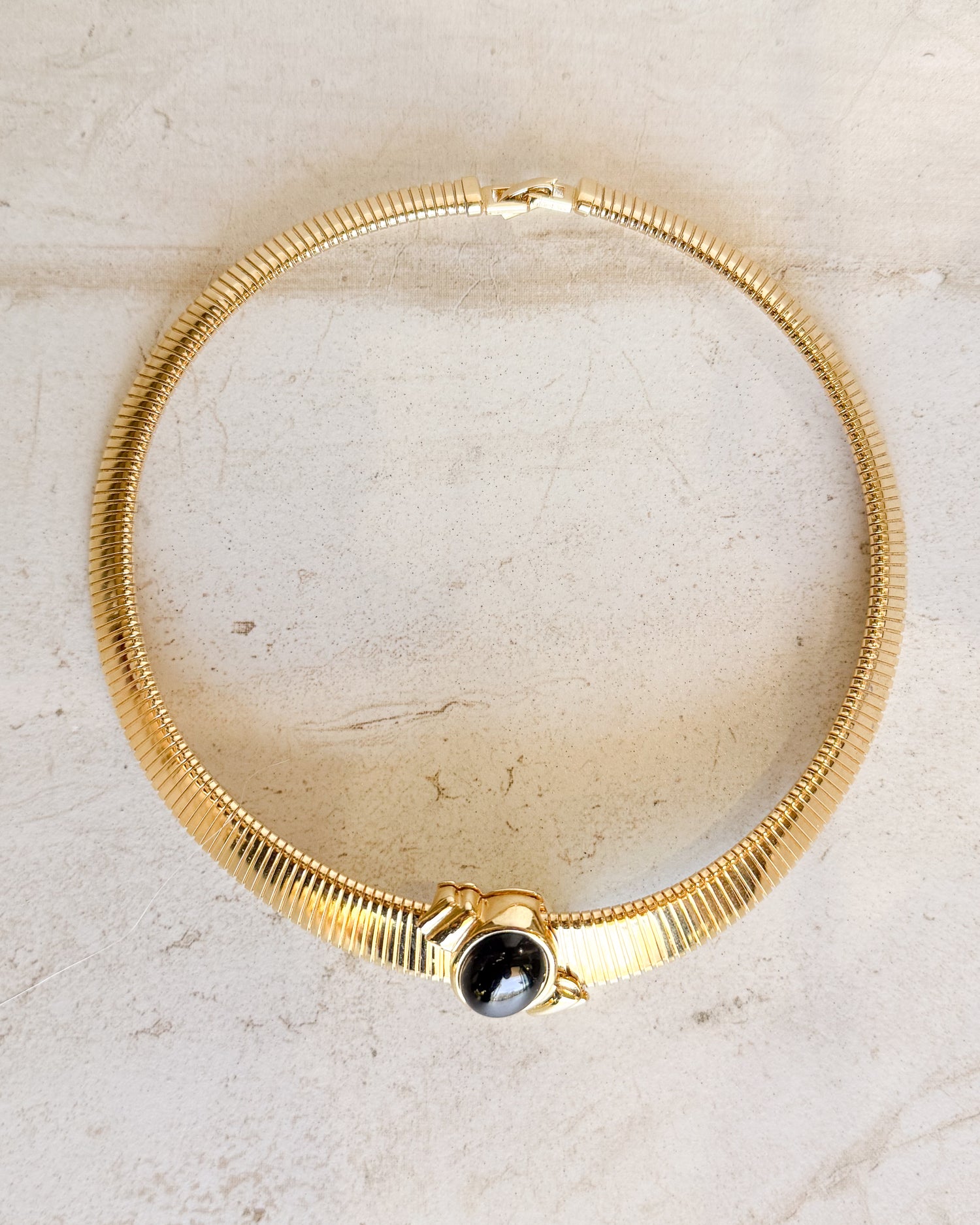 Vintage SIGNED Gold tone with black gem Necklace