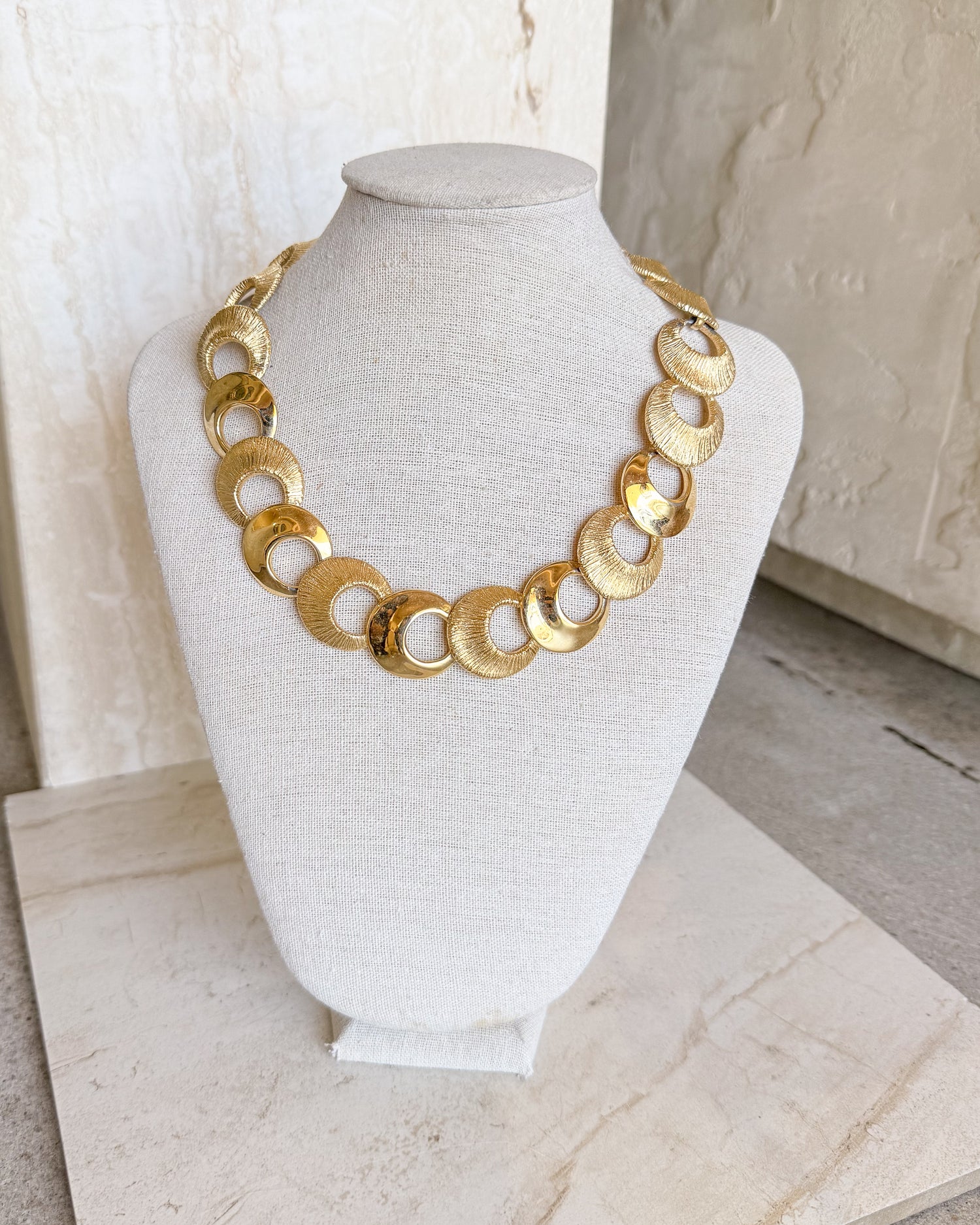 Givenchy Circular Gold Necklace Gold Tone Textured Oval Necklace