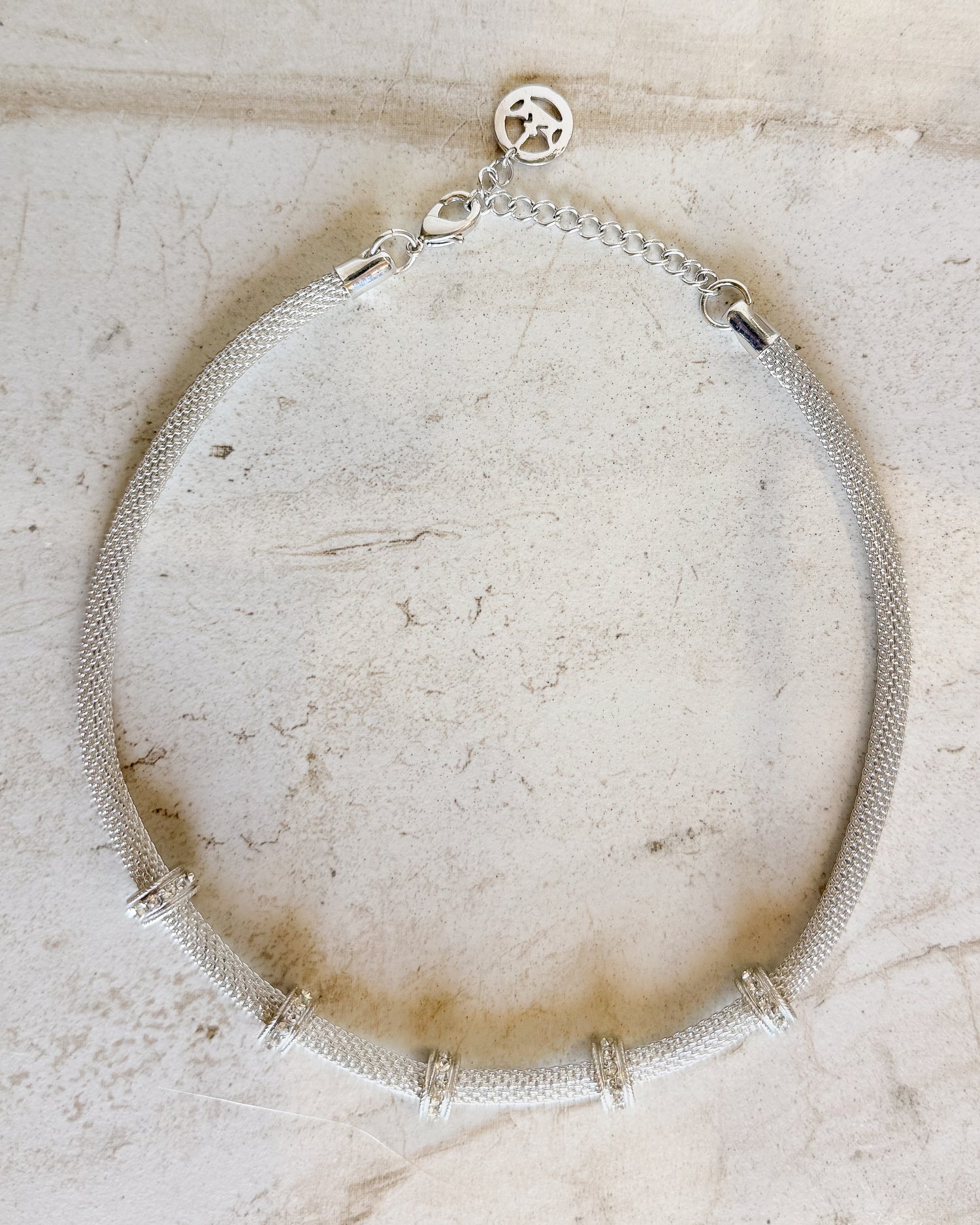 Vintage Signed Rhinestone Mesh Link Chain Necklace