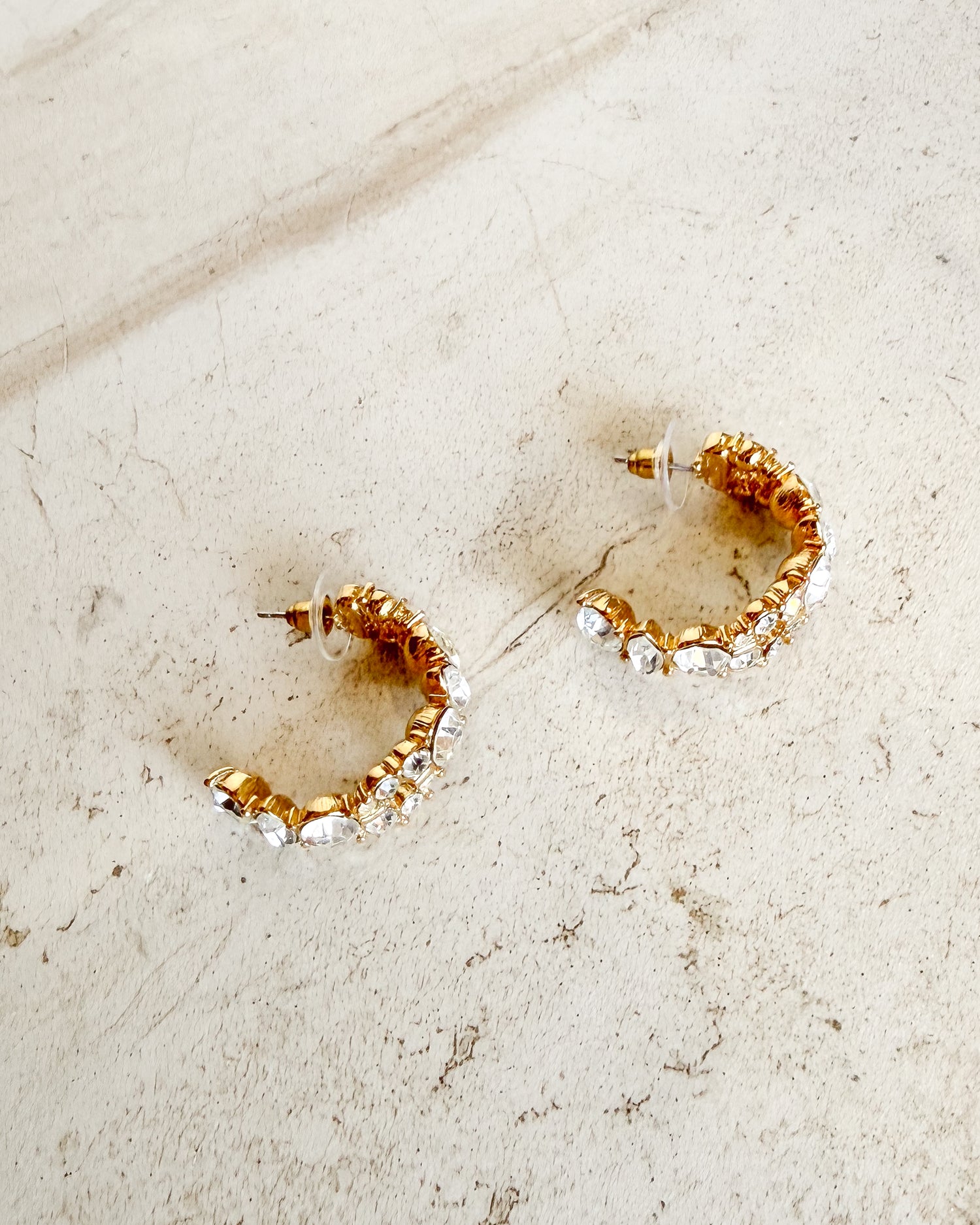 Vintage Sparkling Signed Crystal Hoop Earrings