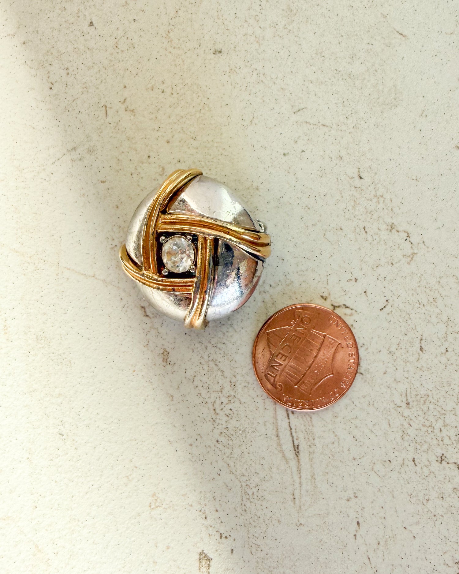 Vintage Signed Two Tone Chunky Clip- On Earrings