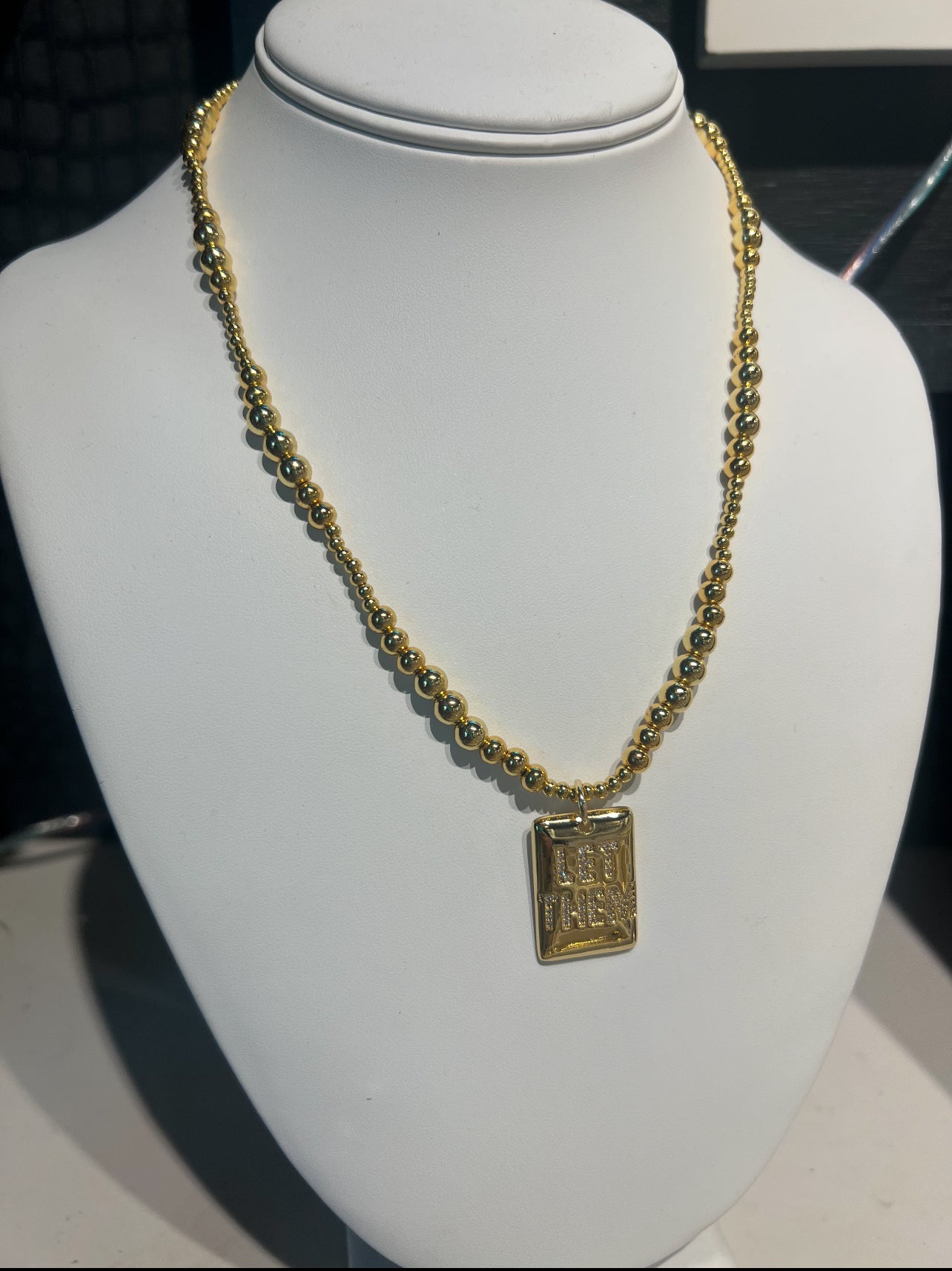 LET THEM gold beaded necklace
