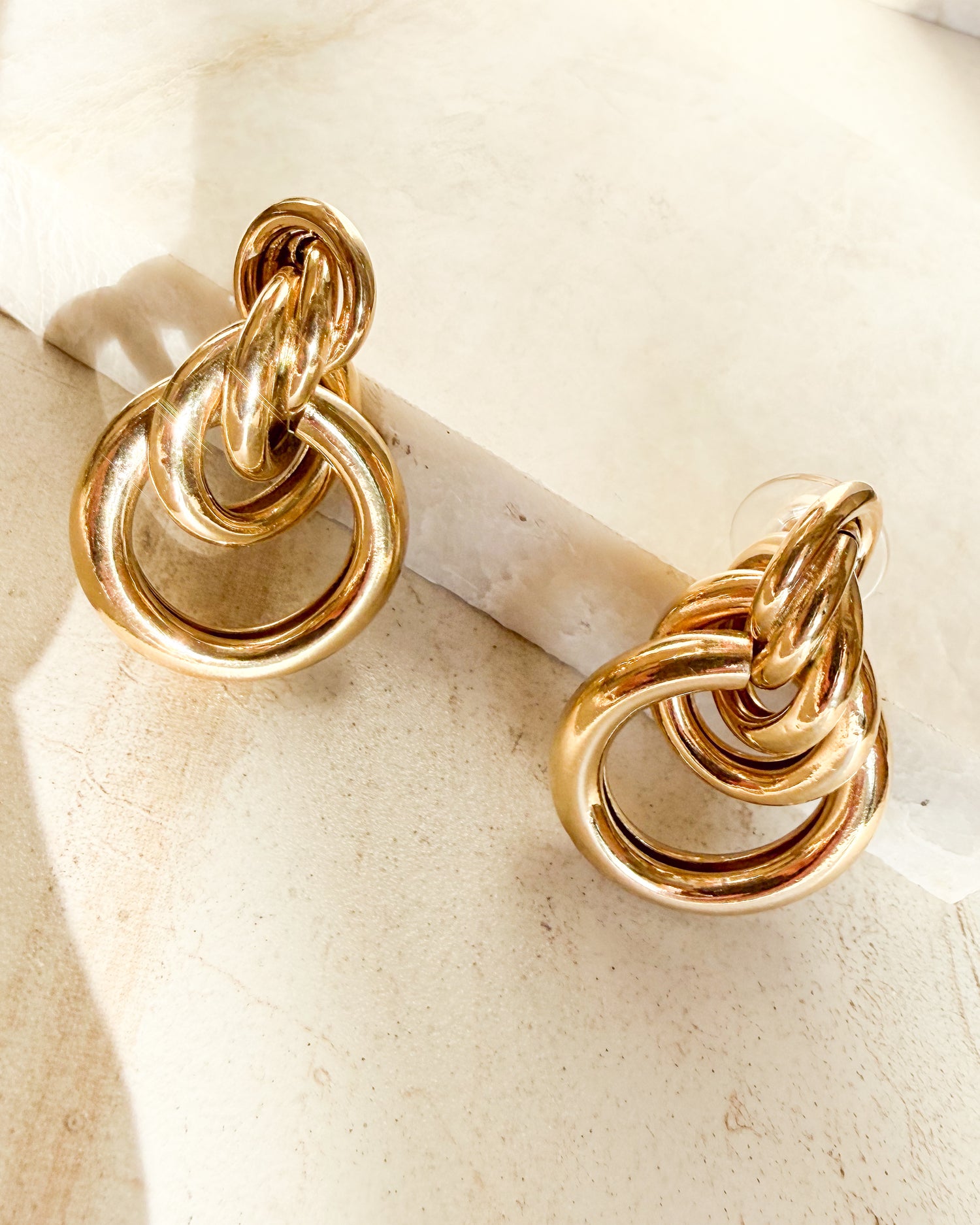 Vintage Triple Hoop Linked Tiered Dangle Earrings