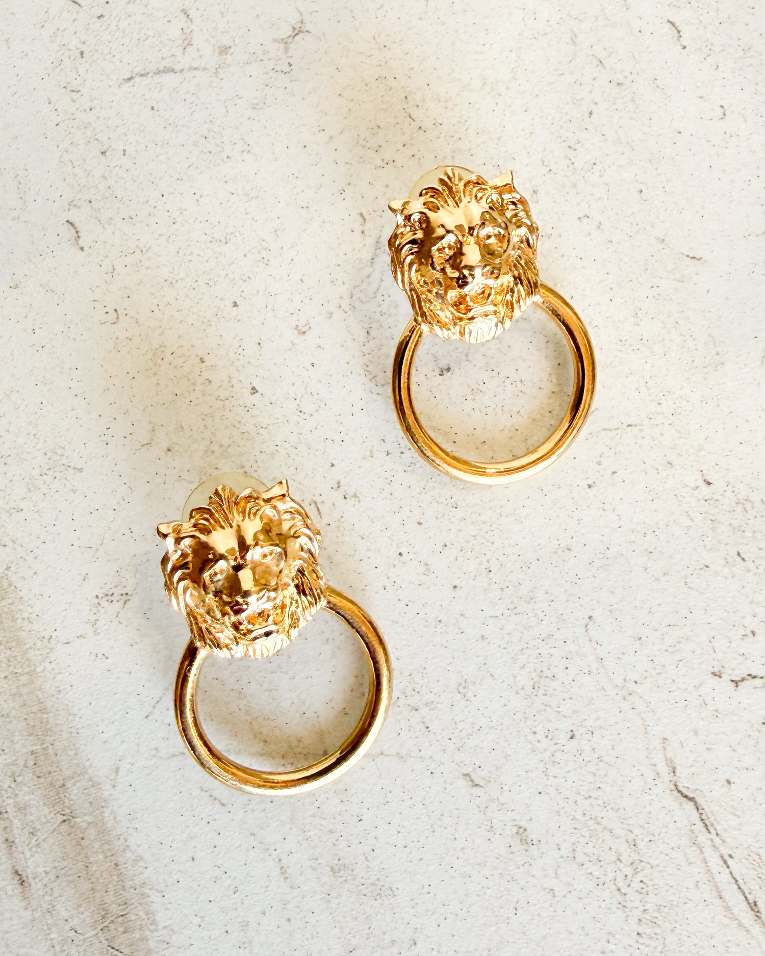 Vintage lion head hanging hoop earrings