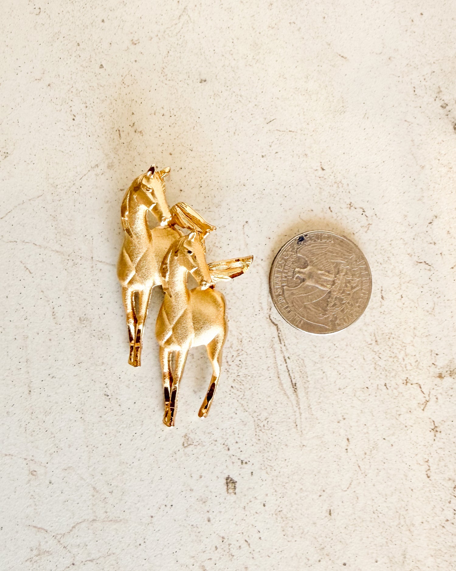 Vintage 2 Horses Gold tone Statement Piece Brooch