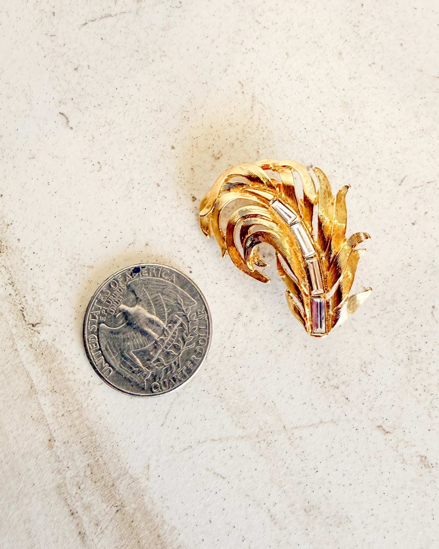 Vintage Signed Feather Gold Tone Clip-Ons