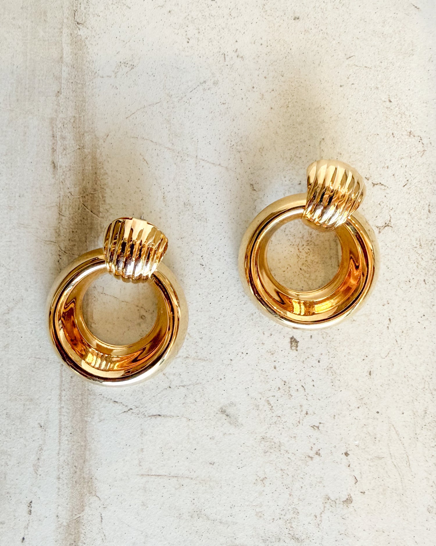 Vintage Signed Gold tone Hoop Earrings