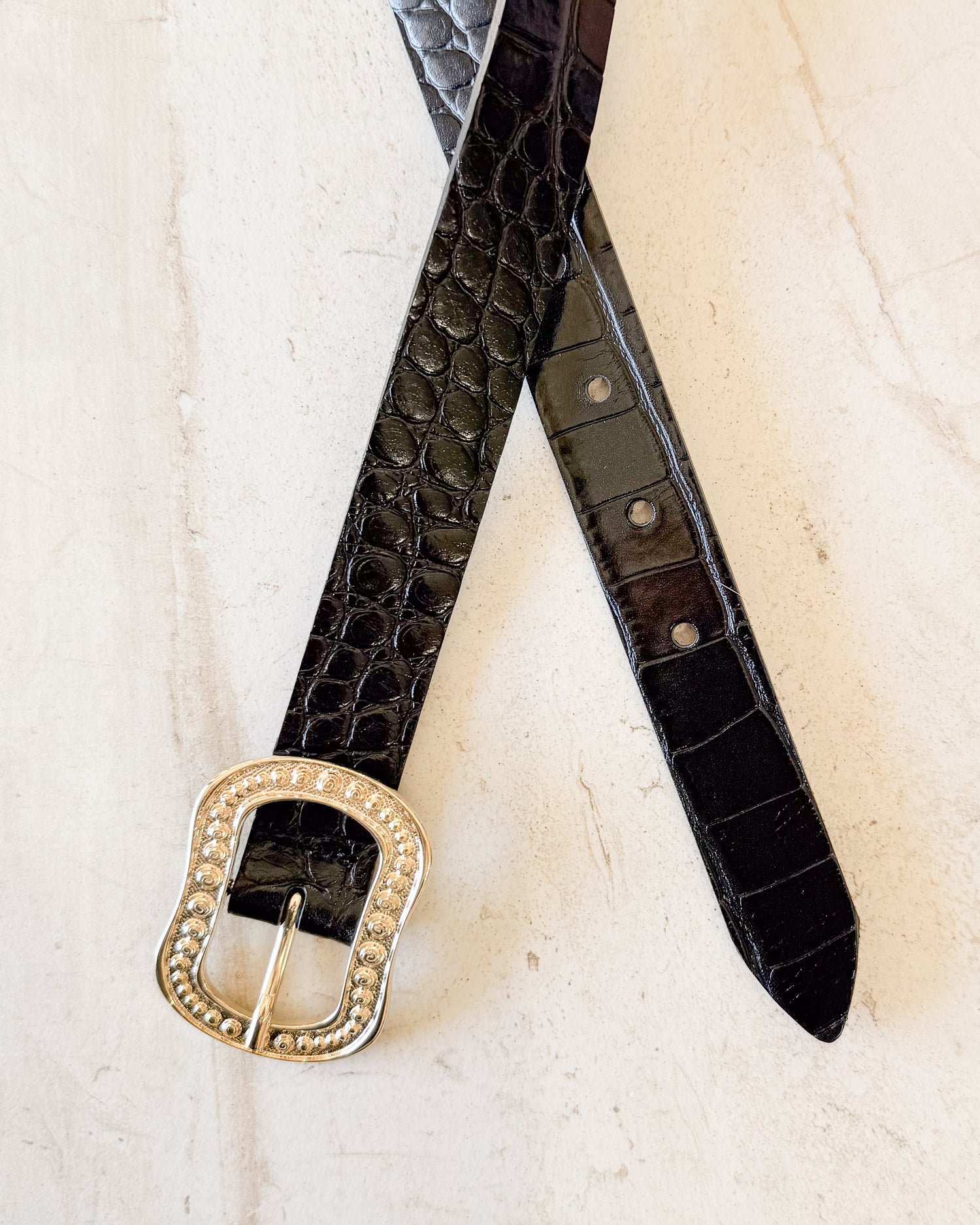 Croc-embossed Italian Leather Belt