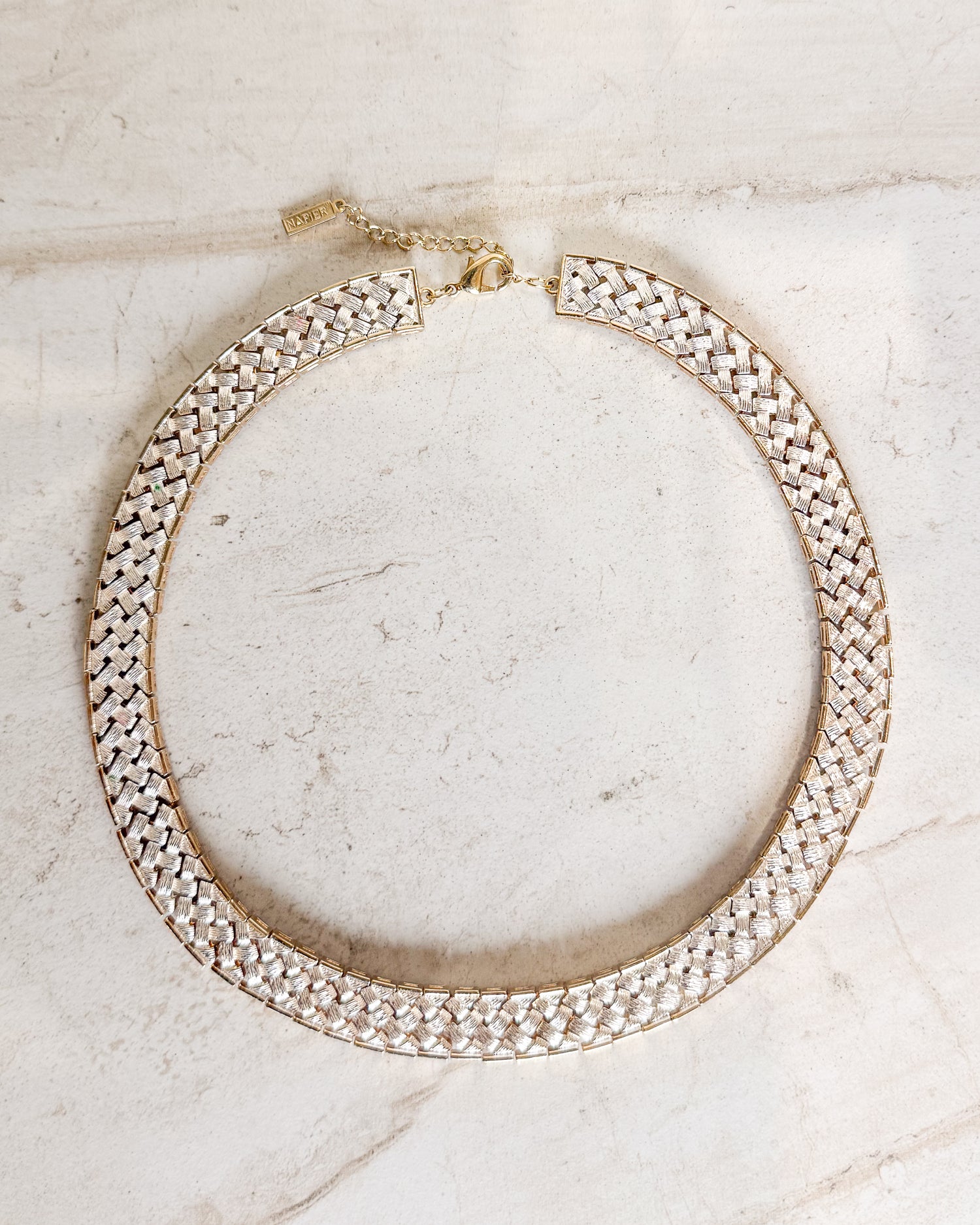 Vintage Signed Basket Weave Two Tone Necklace